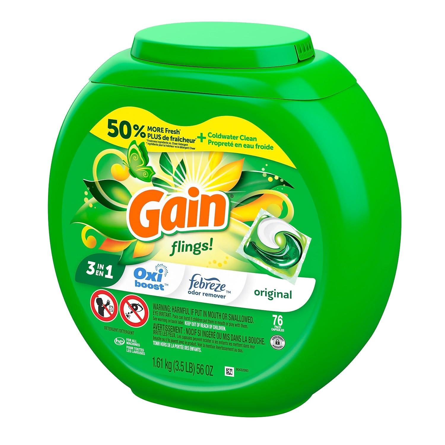 Gain Gain Flings Laundry Detergent Pacs, Original Scent, 81 count