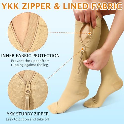 CASMON CASMON Zipper Compression Socks for Women & Men, 20-30 mmHg Closed Toe Knee High Support Sock, Medical Zip up Socks for Edema, Varicose Veins, Post-surgery, Swelling, Nurses, Pregnancy (1 Pair)