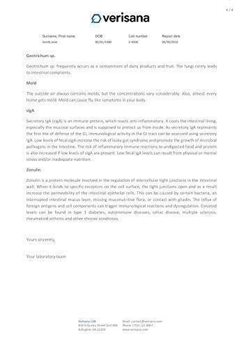Verisana Leaky Gut Complete Stool Test – Determine Leaky Gut Syndrome, Candida & Gut Flora Imbalances – Measures Secretory IGA & Zonulin