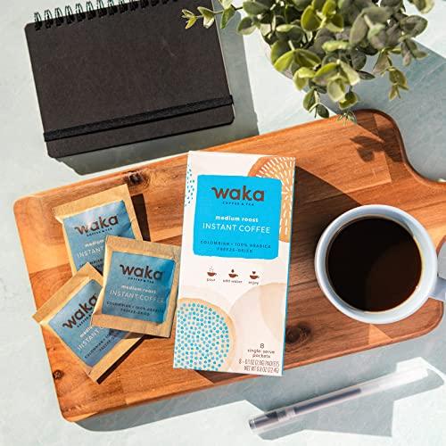 Waka Coffee Waka — Instant Coffee and Tea Bundle — Unsweetened Green Tea — Single-Serve Colombian and Papua New Guinean Boxes