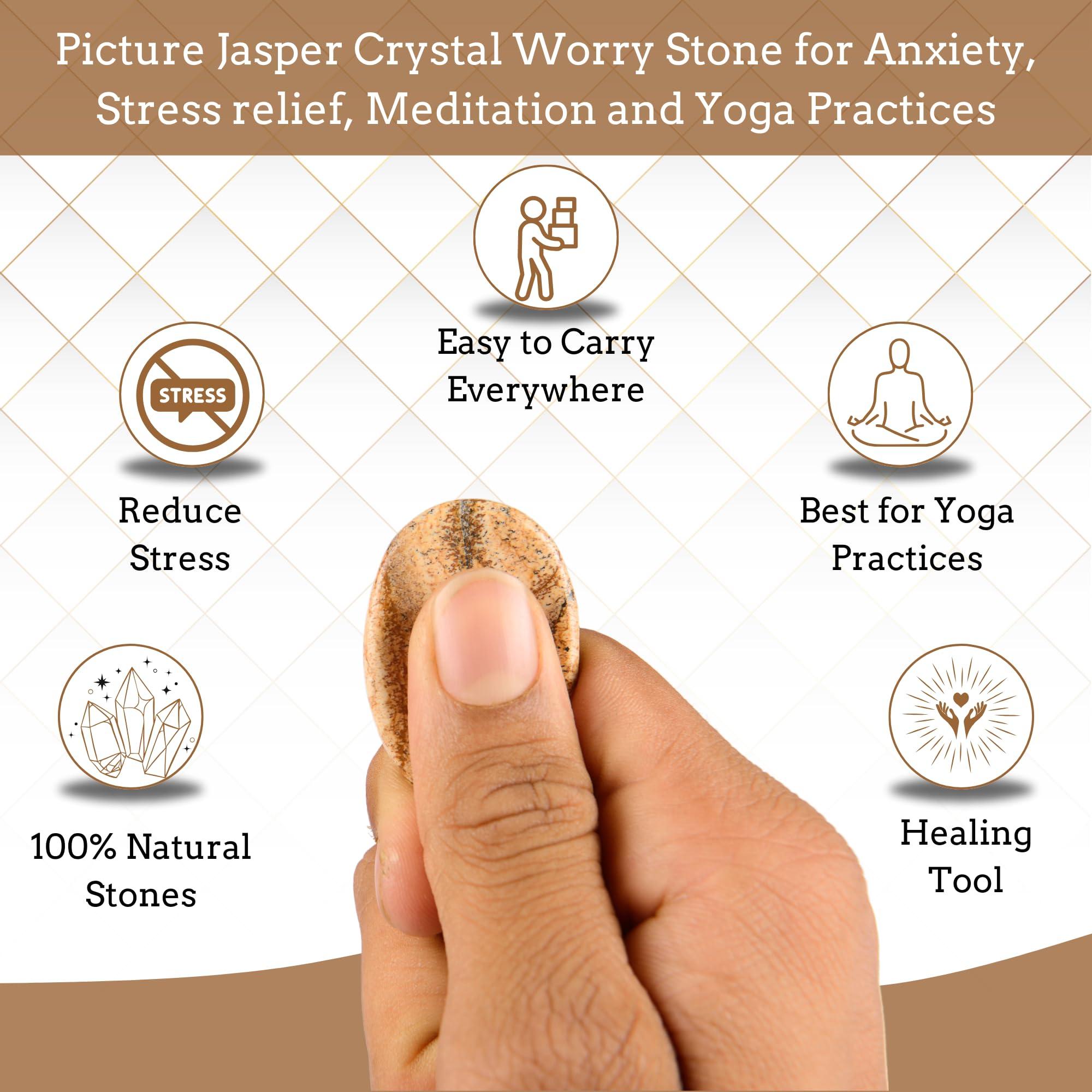 ANAYA AGATE Worry Stones Picture Jasper Crystal Thumb Worry Stone for Anguish, Stress Relaxing and Soothing Balance Stones for Meditation, Stress Relief Healing Stones and Crystals for Men and Women
