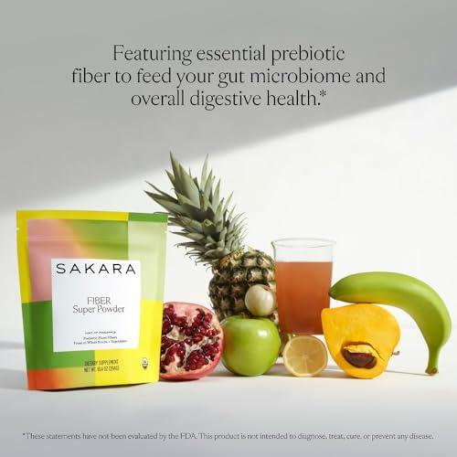 SAKARA SAKARA Fiber Super Powder - Pineapple Flavor Prebiotic Fiber Powder, High Fiber & Digestive Enzymes Organic Fiber Supplement Powder, Daily Fiber Drink, Acacia Fiber Powder