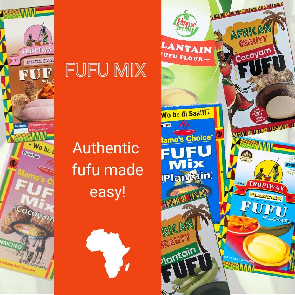 African Delights African Delights Fufu Flour - Instant Fufu Flour - Make Authentic Fufu at Home - Gluten Free, Vegan Fufu Mix African | (Tropiway Plantain Fufu 24oz x2)