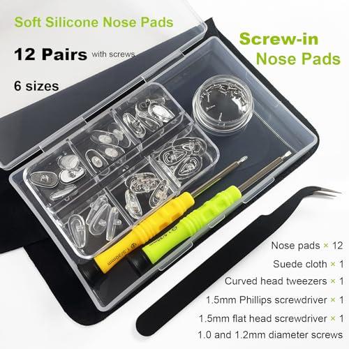 PTSLKHN PTSLKHN Screw-in Eyeglass Nose Pads, Glasses Nose Pads Replacement Kit, 12 Pairs of Soft Silicone Nose Pads for Eye Glasses, Sunglasses and Presbyopes