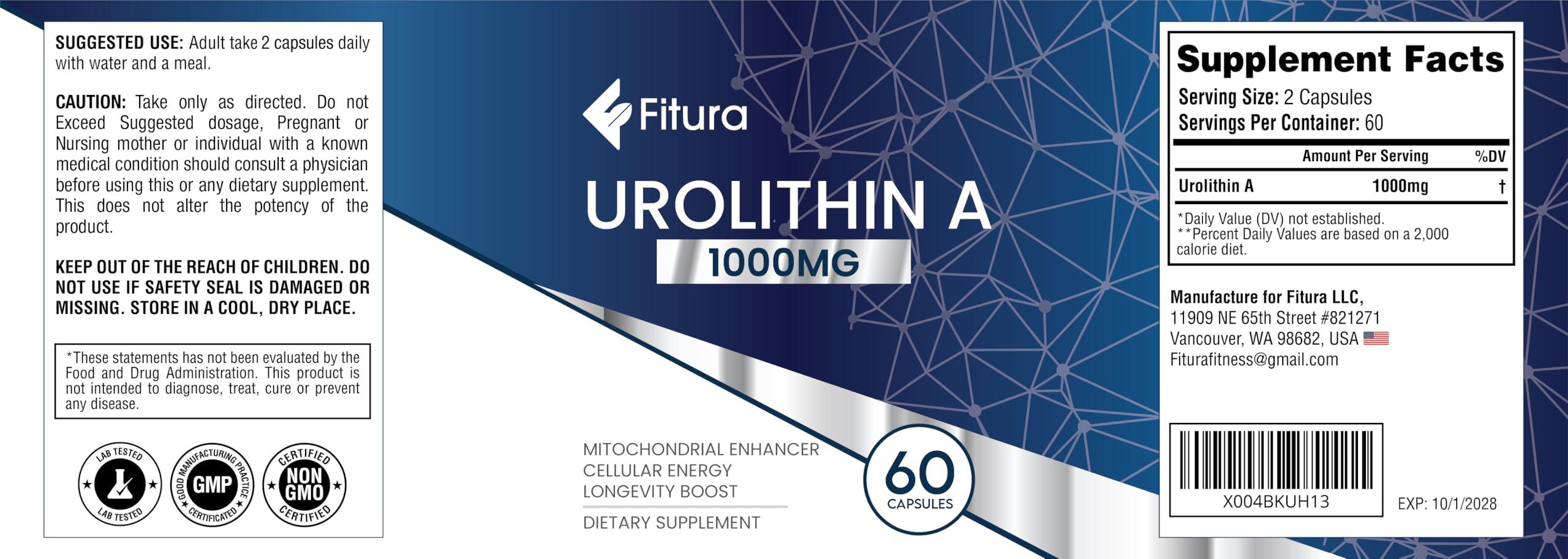 Fitura Fitura Anti-Aging Urolithin A - Scientifically Proven for Muscle Strength & Cellular Energy - Improve Mitochondrial Health, Boosts Cellular Function, Optimize Mitopure for Healthy Aging - 60 Capsules