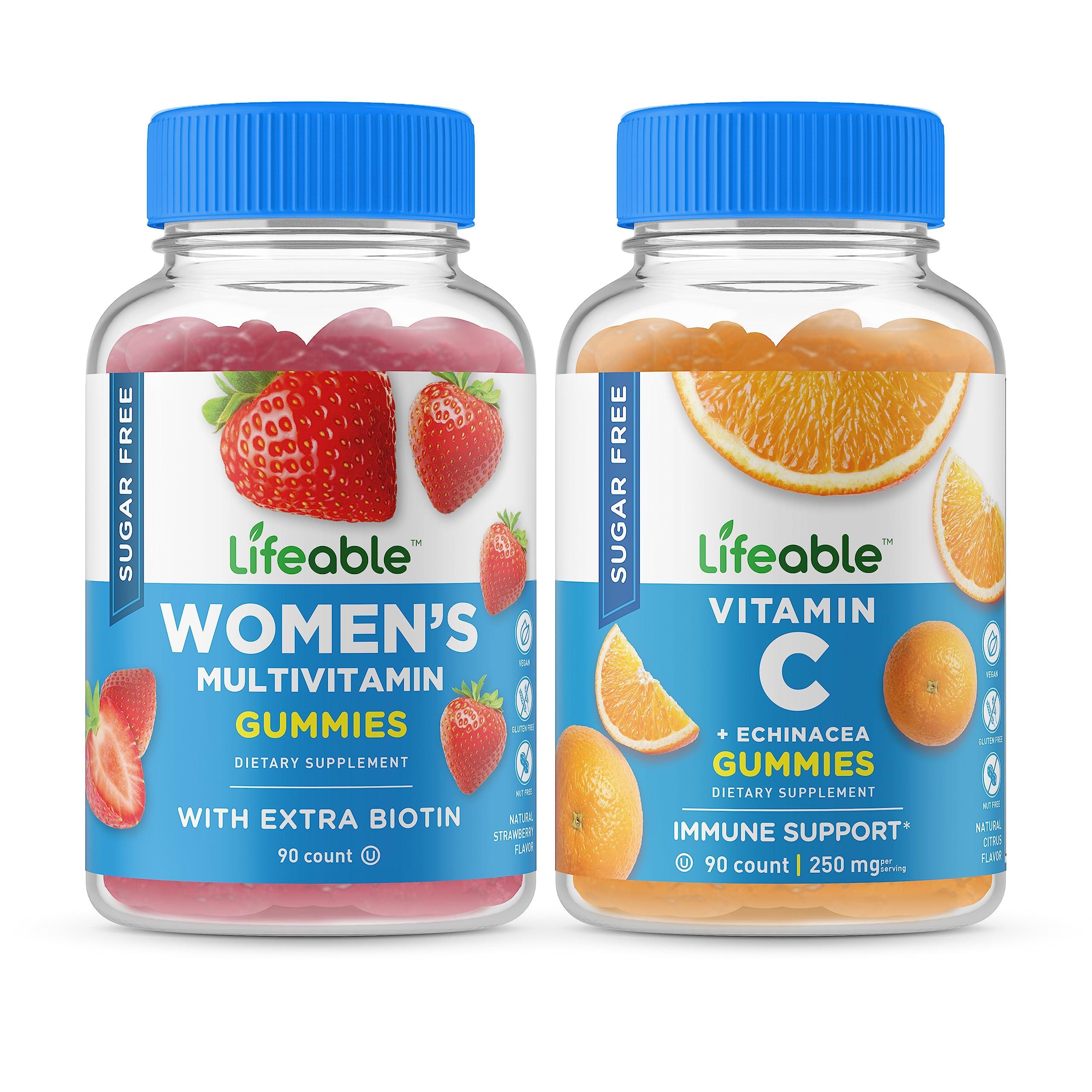 Lifeable Lifeable Sugar Free Women\'s Multivitamin + Vitamin C, Gummies Bundle - Great Tasting, Vitamin Supplement, Gluten Free, GMO Free, Chewable Gummy