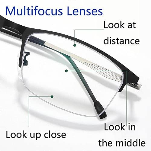 DDXW DDXW Photochromic Reading Glasses Men Transition Sunglasses Multifocus Metal Half Frame Eyeglasses Black Fashion Reading Sunglasses (Size : +2.50)