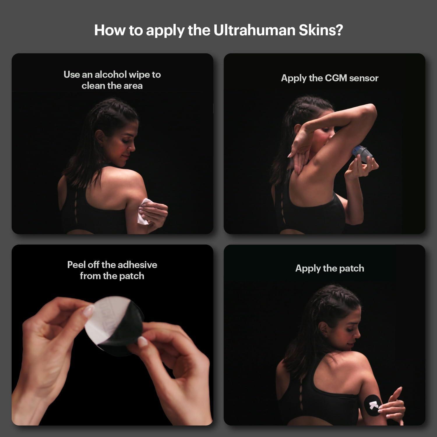 ULTRAHUMAN Ultrahuman Skins - Adhesive Patches for Freestyle Libre 2/3 (Pack of 20) - Hypoallergenic, Waterproof CGM Sensor Covers, 14-Day Wear with 3-Month Complimentary Access to Ultrahuman CGM App