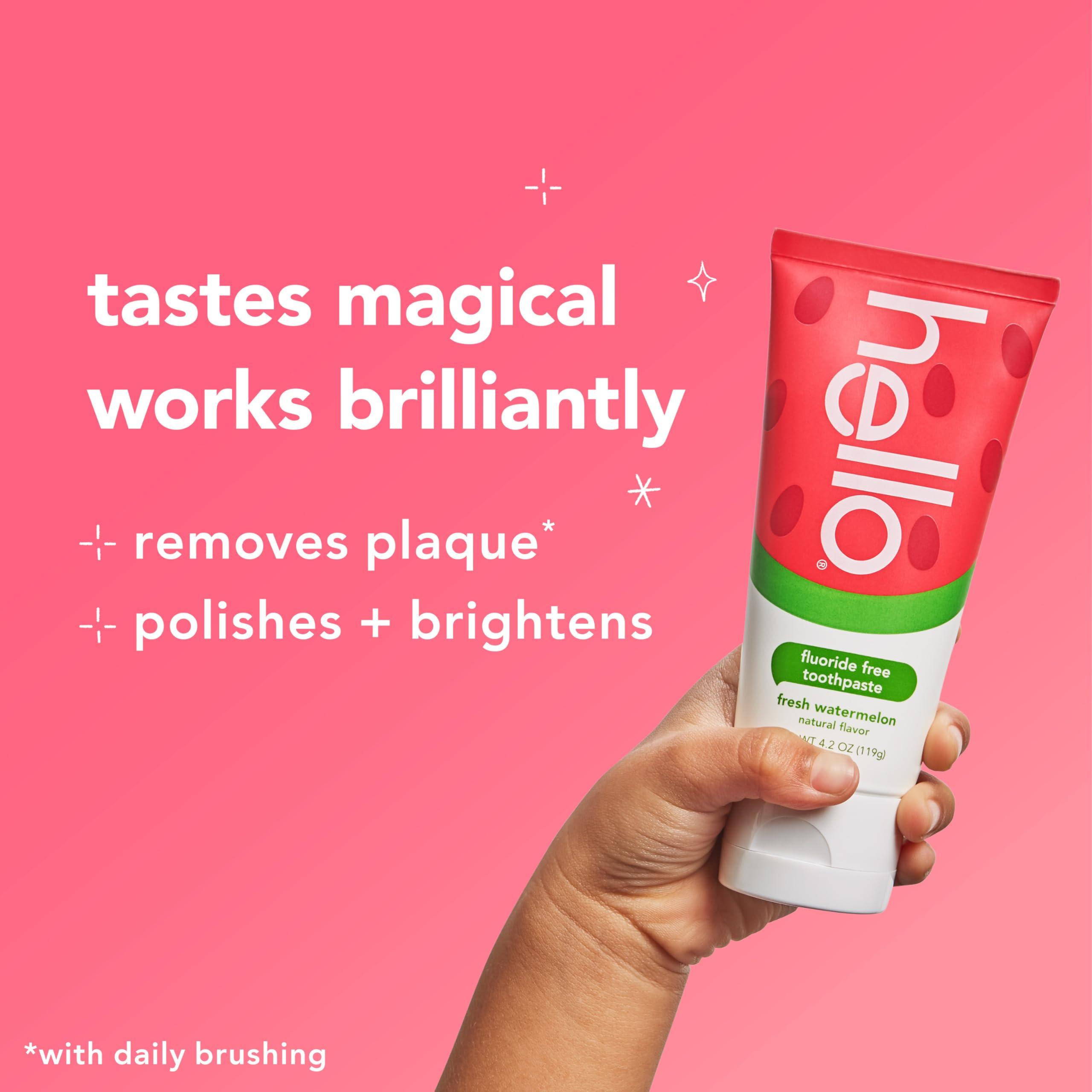 hello Hello Natural Watermelon Flavor Baby & Kids Fluoride Free Toothpaste, Vegan, SLS Free, Gluten Free, Safe to Swallow for Baby and Toddlers, 4.2 Ounce (Pack of 3)