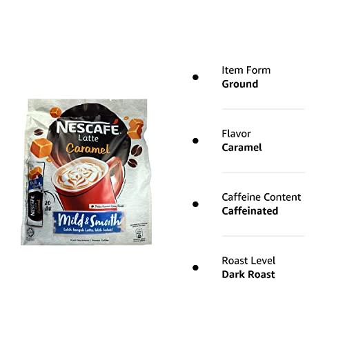 Nescafé Nescafe 3 in 1 CARAMEL Coffee Latte - Instant Coffee Packets - Single Serve Flavored Coffee Mix (20 Sticks)