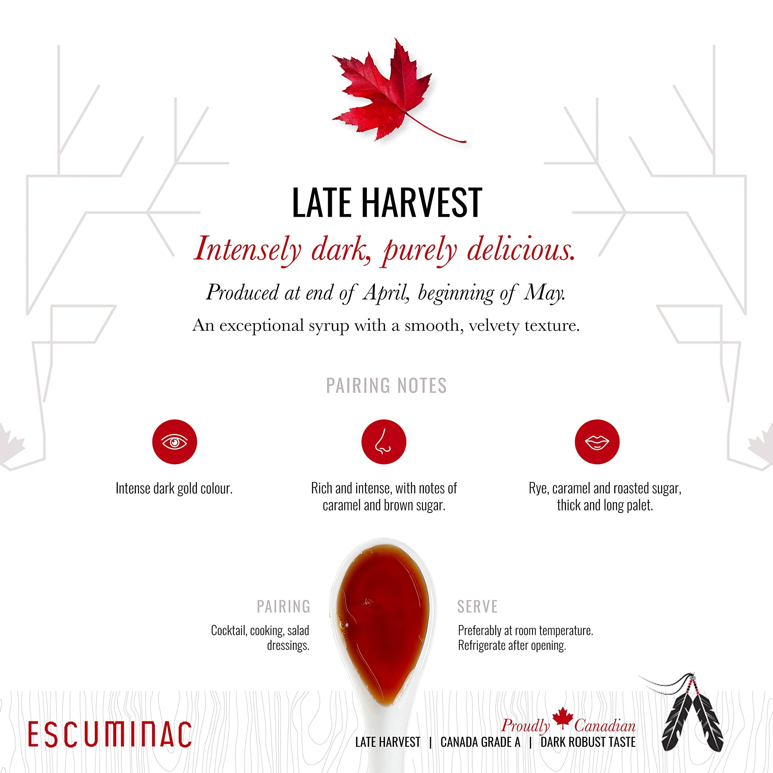 Escuminac Escuminac Late Harvest, Organic Maple Syrup - Canada Grade A 16.9 fl oz - Dark Robust Taste - Authentic & Pure Canadian Maple Syrup - Great Gift