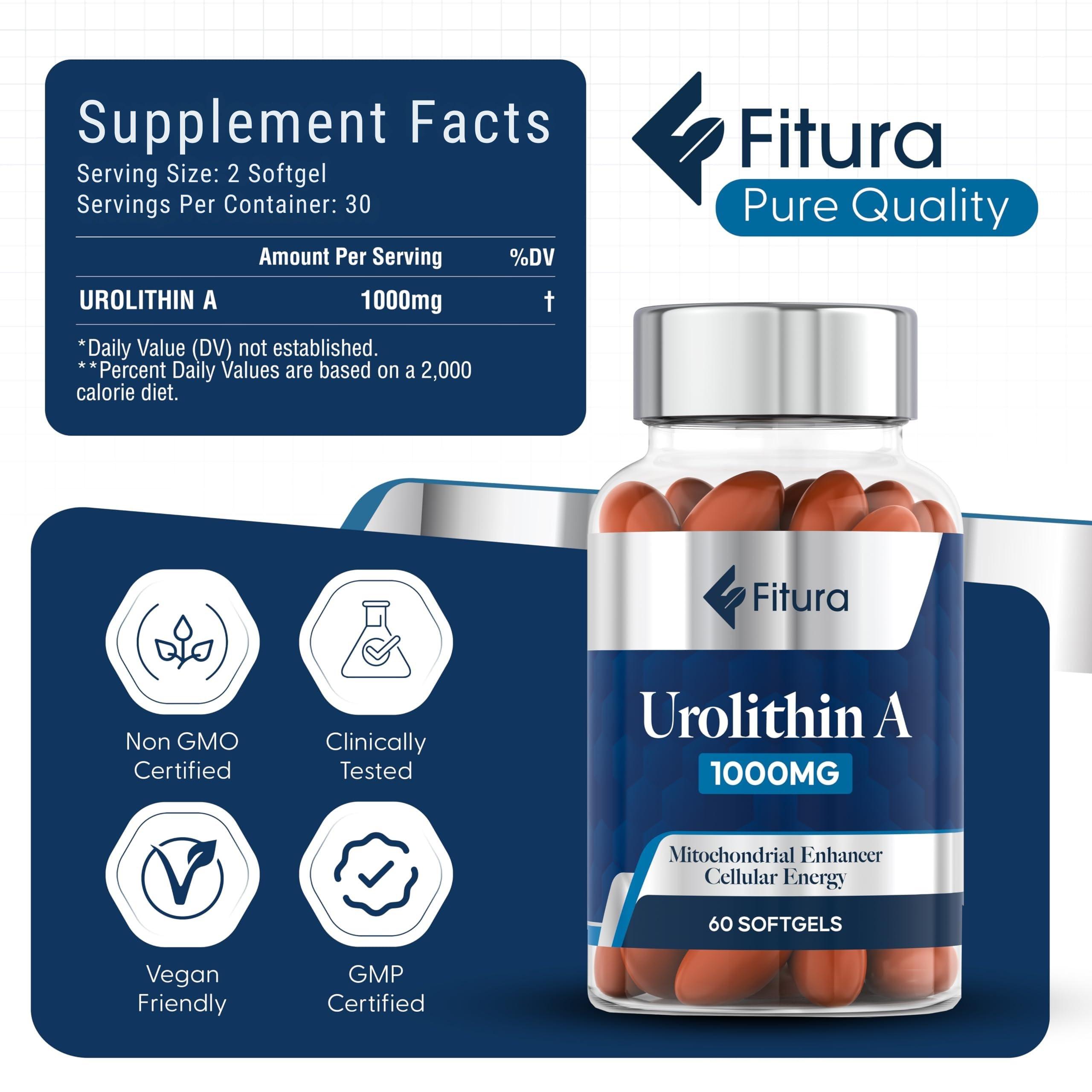 Fitura Fitura Anti-Aging Urolithin A - Scientifically Proven for Muscle Strength & Cellular Energy - Improve Mitochondrial Health, Boosts Cellular Function, Optimize Mitopure for Healthy Aging - 60 Capsules