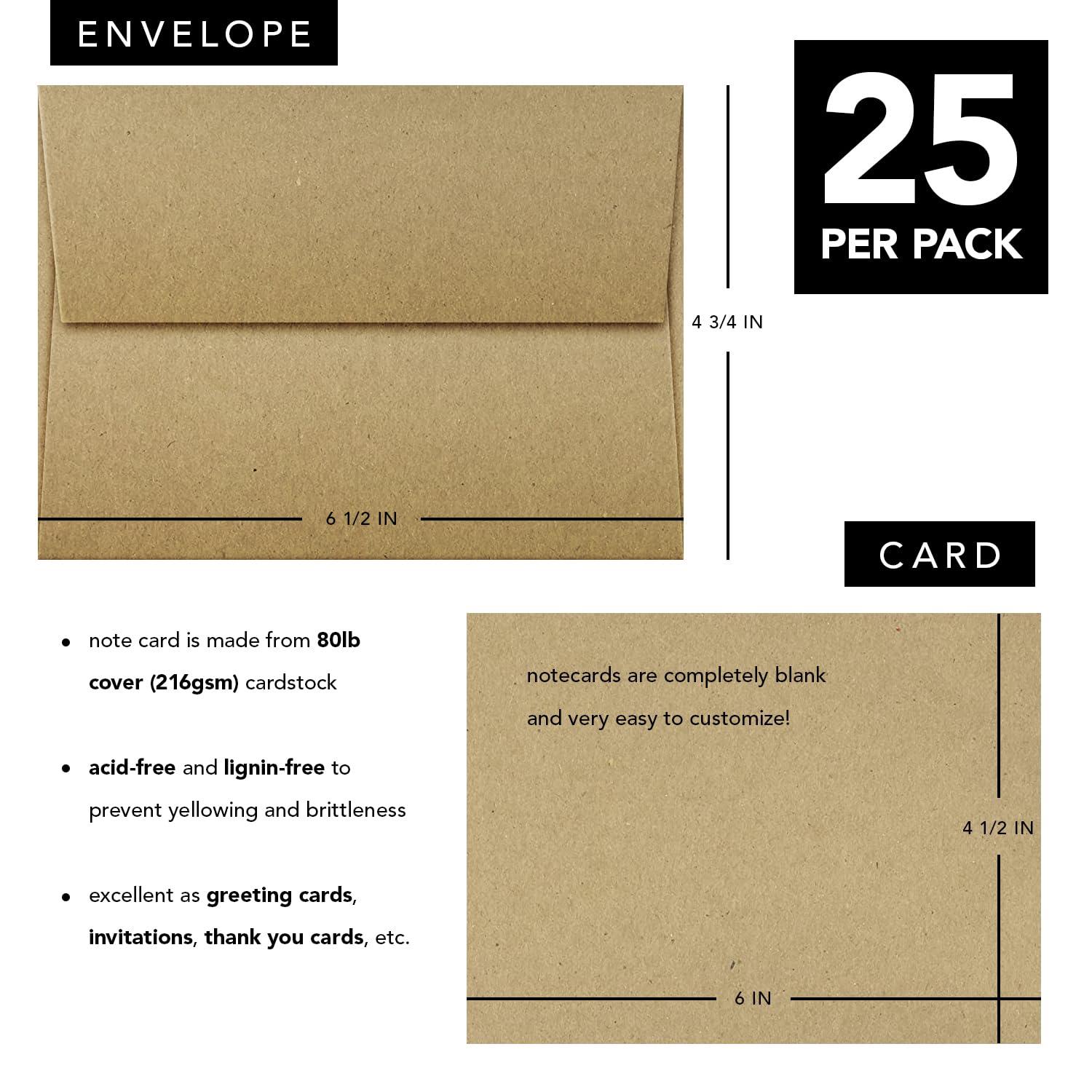 S Superfine Printing A6 Blank Grocer Brown Kraft Note Cards & Envelopes Heavy Flat Cards for Wedding and Birthday Invitations, Holiday Greetings, Postcards, All Occasions | 25 per Pack | NOT A Fold Over Card