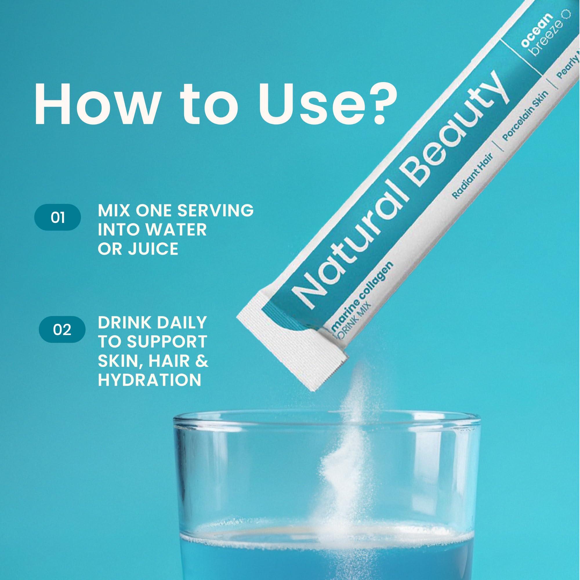 EarthNutri EarthNutri Marine Collagen Peptides Powder Supplement for Skin, Hair & Nails Enhances Skin Elasticity & Hydration Hydrolyzed Collagen 5000mg per Serving Non-GMO Ocean Breeze (30 Sticks Pack)