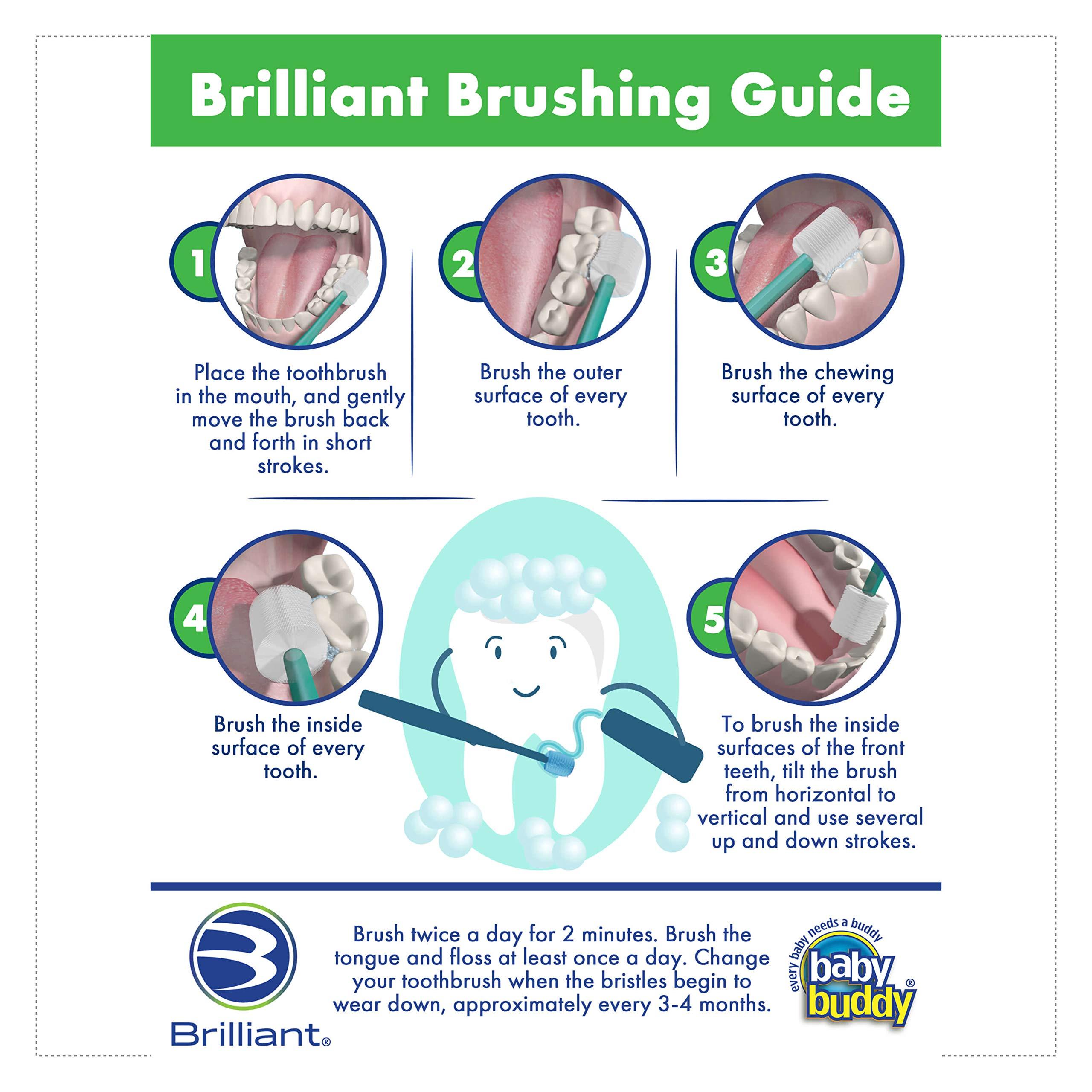 Brilliant Brilliant Oral Care Baby Toothbrush with Soft Bristles and Round Head, for a Toddler Approved, Easy to Use All-Around Clean Mouth, Ages 0-2 Years, Blue, 3 Pack