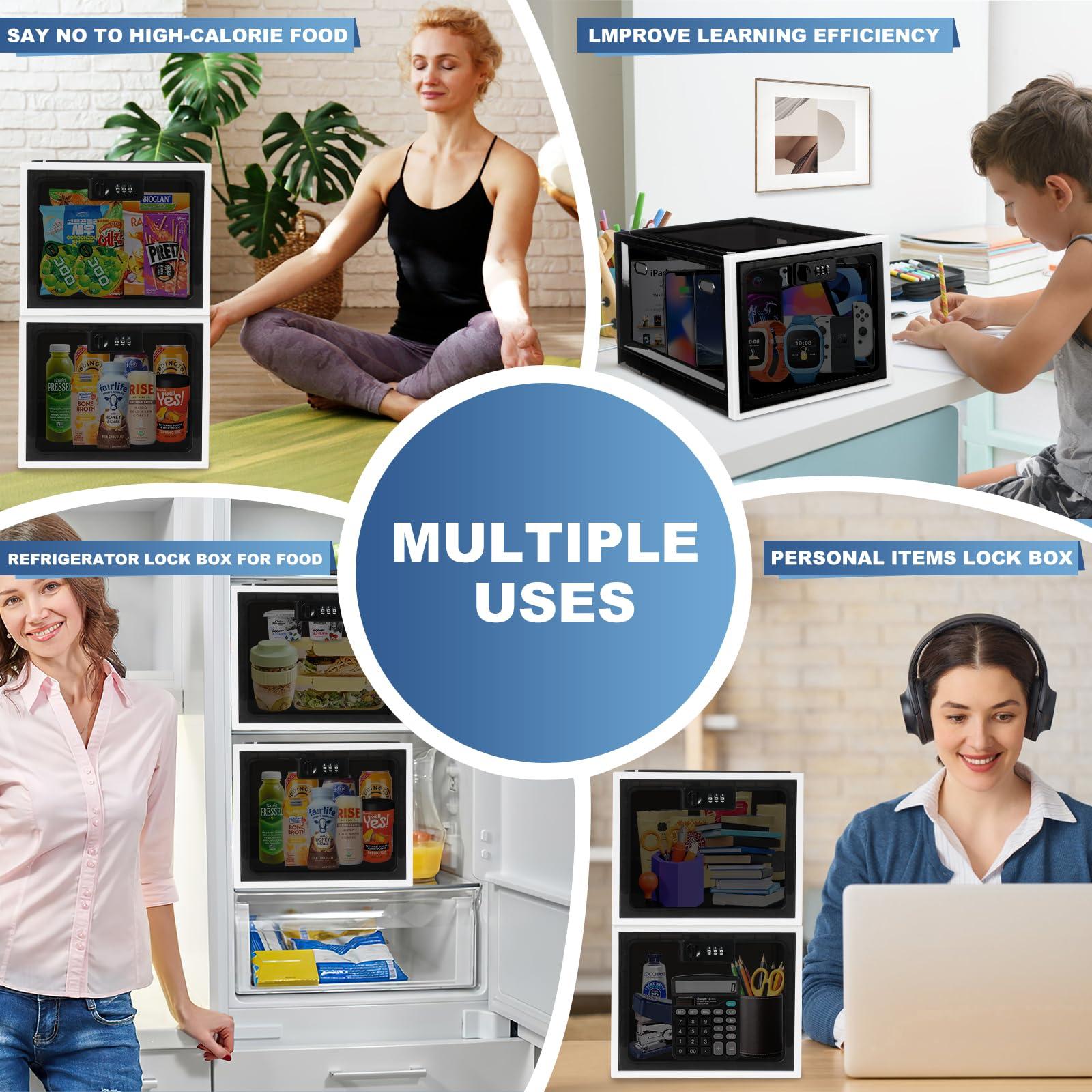 Gemaxvoled Gemaxvoled 2 Pack Medicine Lock Box, Large Capacity Premium Material Lockable Storage Bin Organizer Box with Combination Code for Safe Medication/Fridge Food/Snacks/Phone/Tablet Jail(Black)