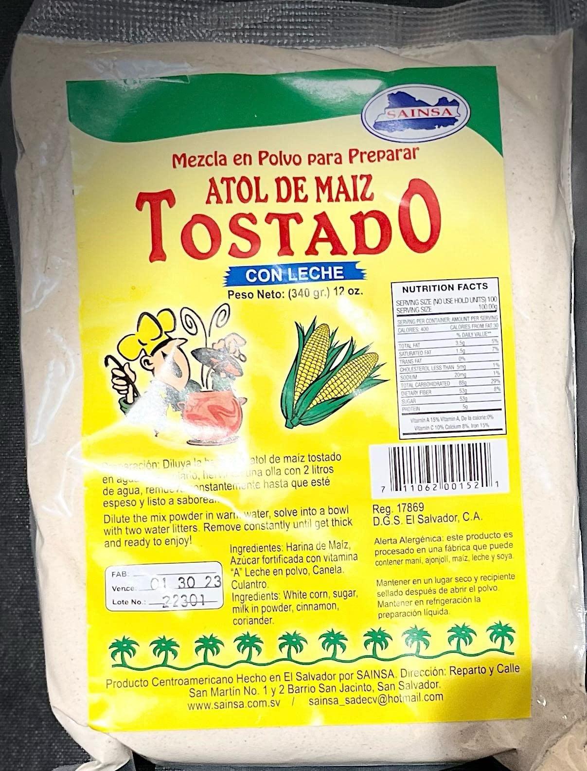 sainsa ATOL DE MAIZ TOSTADO SALVADOREÑO MEZCLA EN POLVO CON LECHE 12 ONZAS