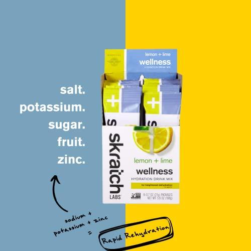 Skratch Labs SKRATCH LABS Wellness Hydration Drink Mix, Lemon and Lime (8 Pack Single Serving), Oral Rehydration Solution, ORS, Vegan, Non-GMO, Gluten Free, Dairy Free, Kosher