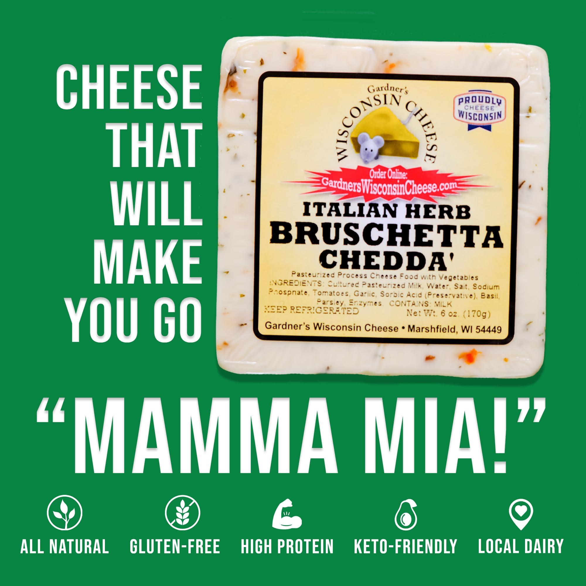 Gardner\'s Wisconsin Cheese Gardner\'s Wisconsin Cheese, Artisan Cheese 4 Packs (Italian Herb Bruschetta Cheddar) (6 Ounces Per Block) - Artisan Cheese Made in Wisconsin, Perfect for Grilling, Barbecues, and Holidays!