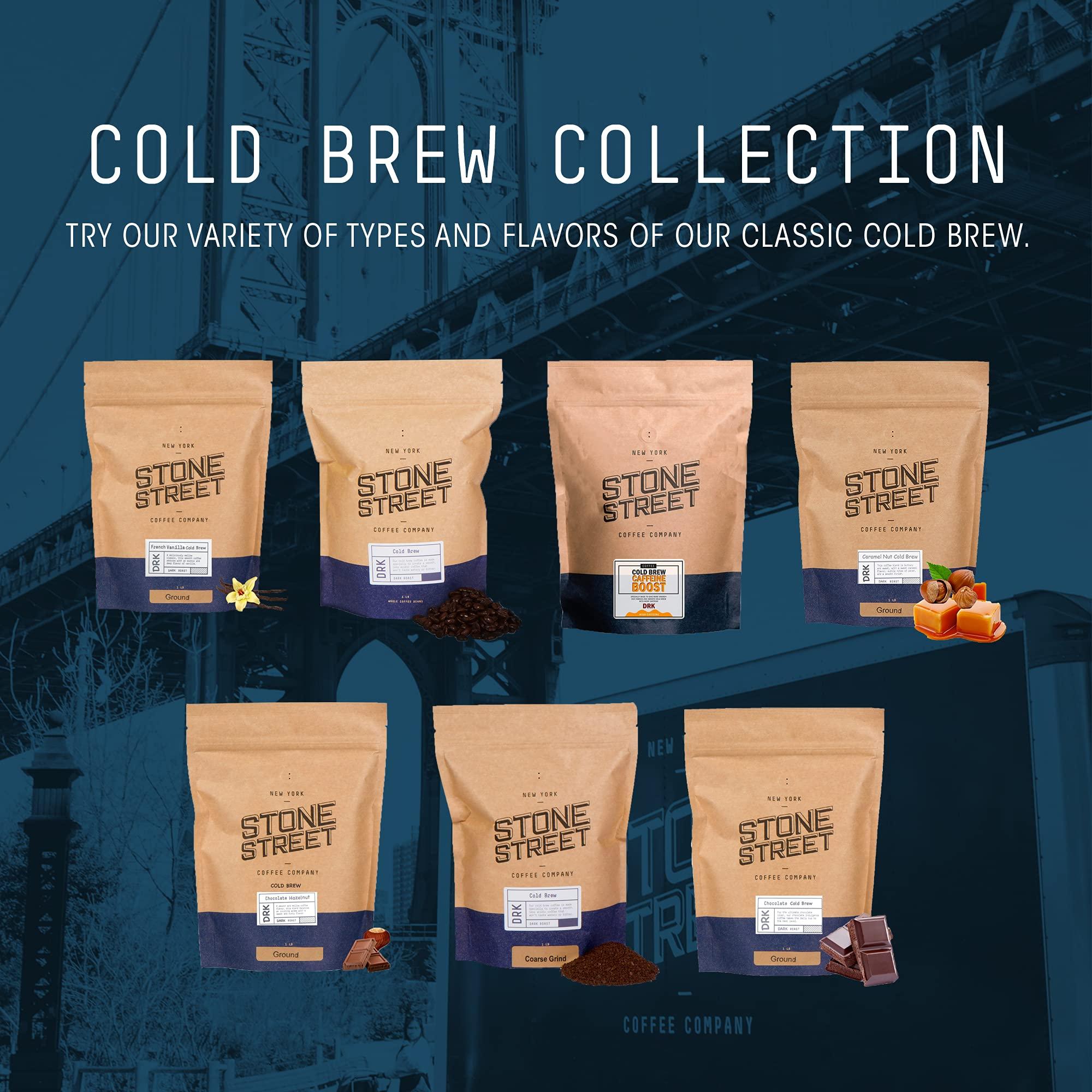 STONE STREET COFFEE COMPANY Stone Street Cold Brew Coffee, High Caffeine Boost Blend with Chocolate Mocha Flavor, Coarse Ground Flavored Coffee, Dark Roast, 1 LB