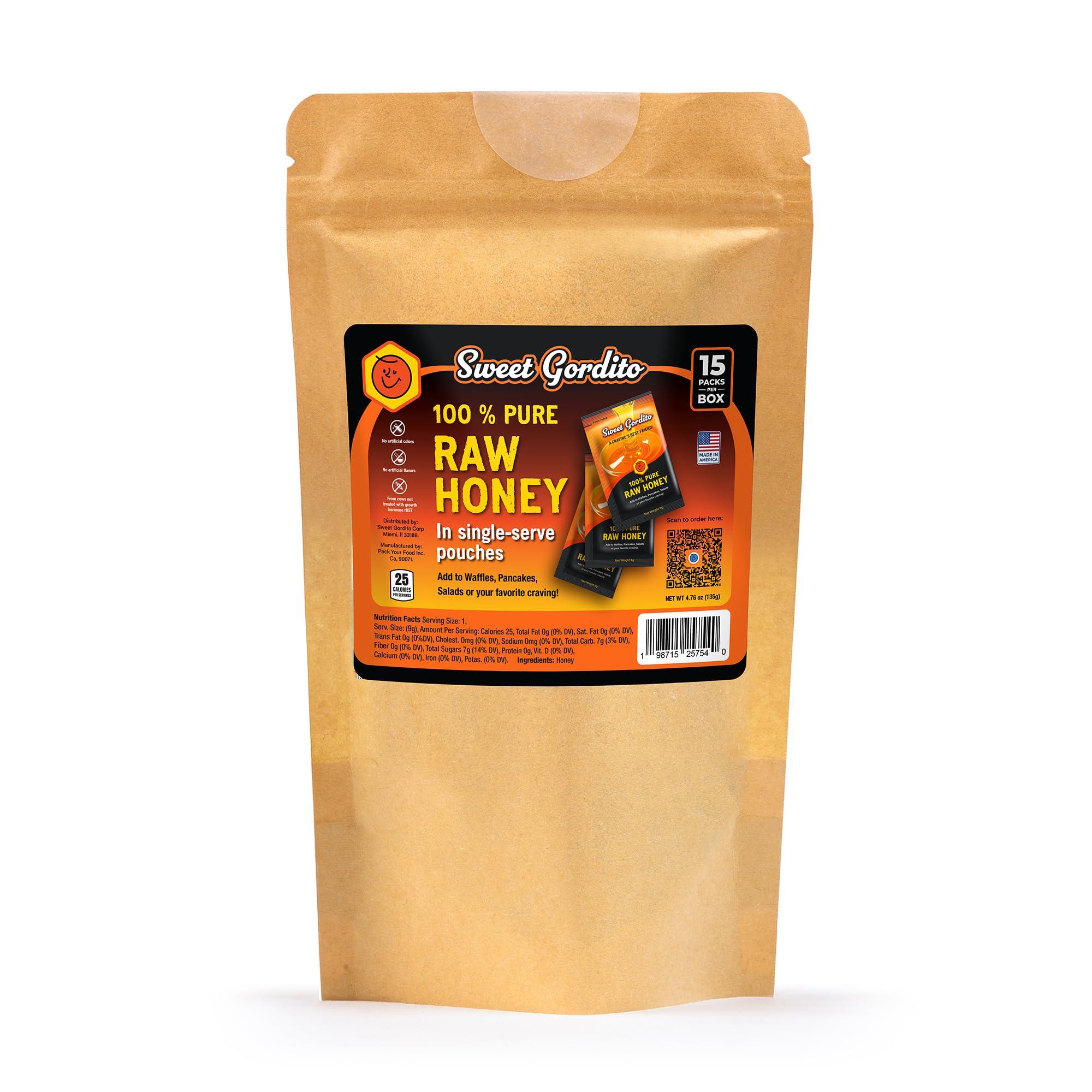 Sweet Gordito Raw Honey Sachets Ziplog (15 pack) - Ideal for coffee! Each Ziplog contains 15 sachets of 9g of delicious raw honey, perfect for on-the-go. Small size and portability make it easy to enjoy the sweet taste without refrigeration. Perfect for sweetening