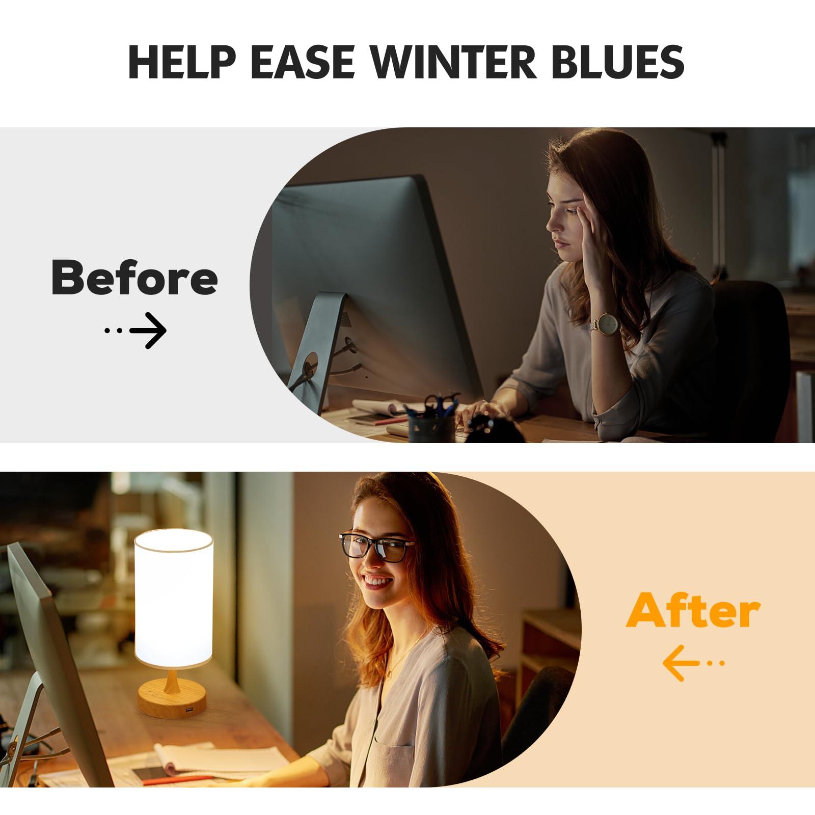 Caromolly Caromolly Light Therapy Lamp, 10000 Lux Light with Remote Control, 3 Color Temperature & 4 Brightness Level & Timer, Daylight Lamp for Home, Office, Decoration(Wood Base White Shade)