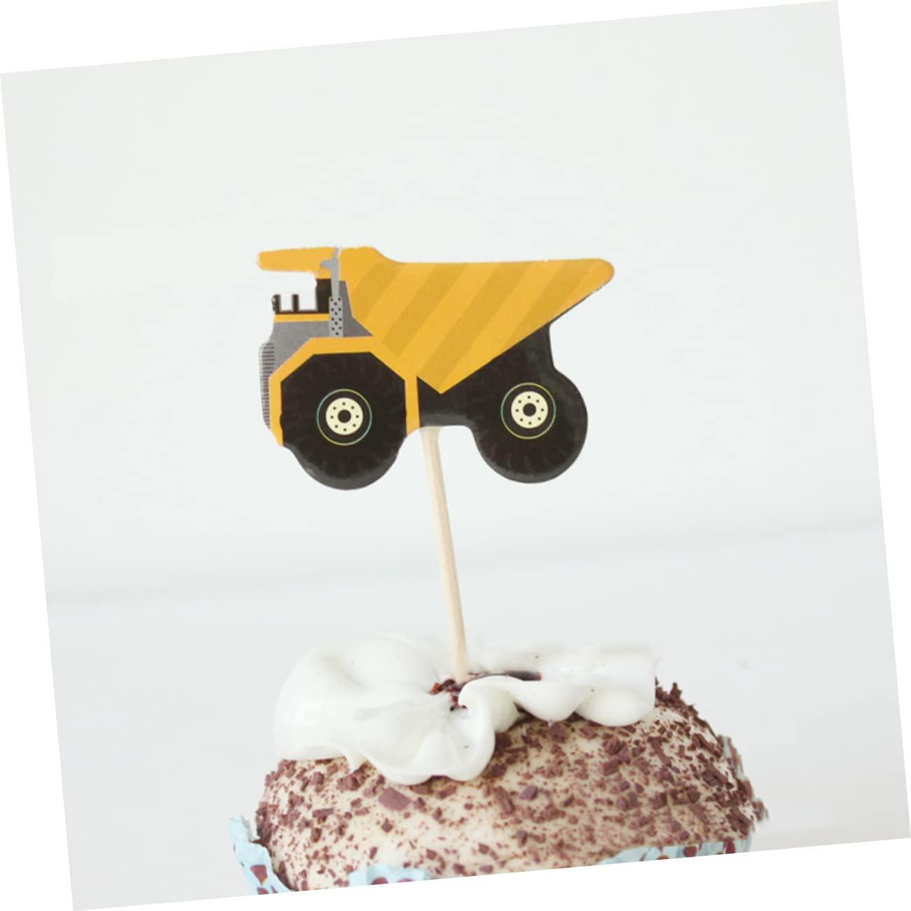 VICASKY VICASKY 48pcs Creative Cake Toppers Gold Cupcake Liners Birthday Construction Sign Monster Truck Cupcake Toppers Party Toppings Containers with Lids Supplies Baking Decorations Wooden