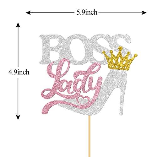 MonMon & Craft MonMon & Craft Boss Lady Cake Topper / Girl Boss Birthday Party Decor / Reveal Gender Sign Cake Topper / Baby 1st Birthday Party Decorations - Silver Glitter