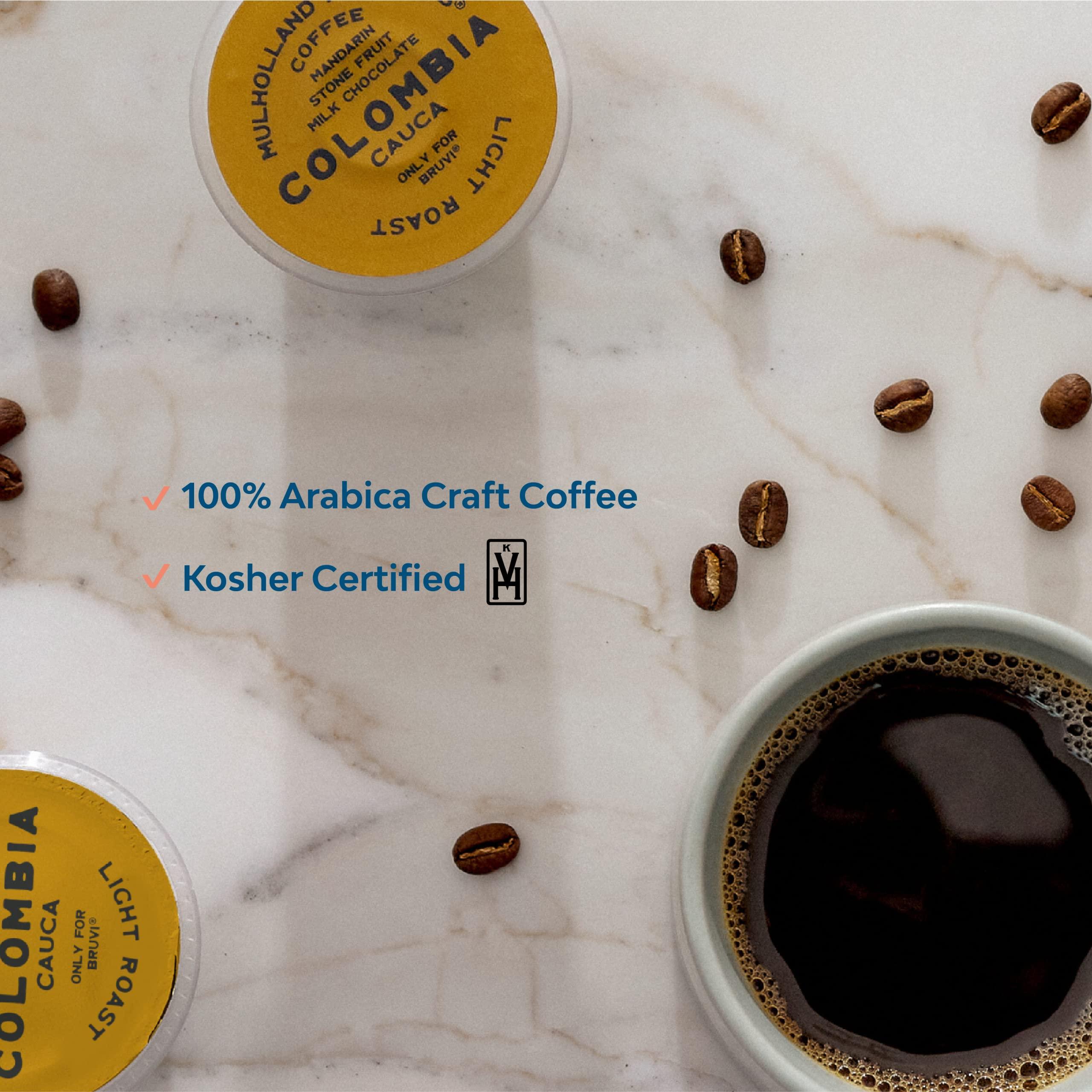 MULHOLLAND ROASTERS Mulholland Roasters | Colombia Coffee B-Pods | Only Compatible with Bruvi Coffee Brewer | Includes 60 Pods