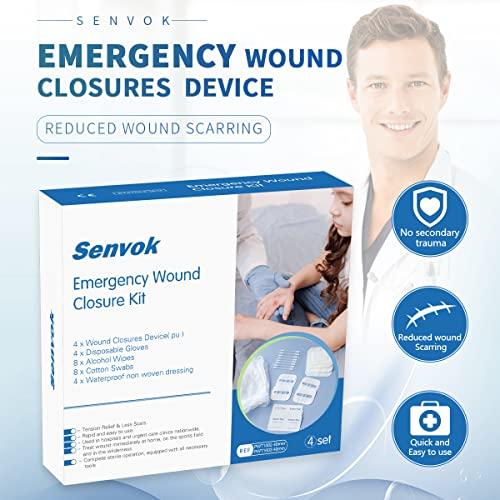 Senvok Zip Sutures Butterfly Bandaids Assorted 2-Size Pack of 4, Emergency Wound Closure Kit - Surgical Laceration Repair Without Stitches - Quick Clot -Steri Strips Bandages Sutures (PU)