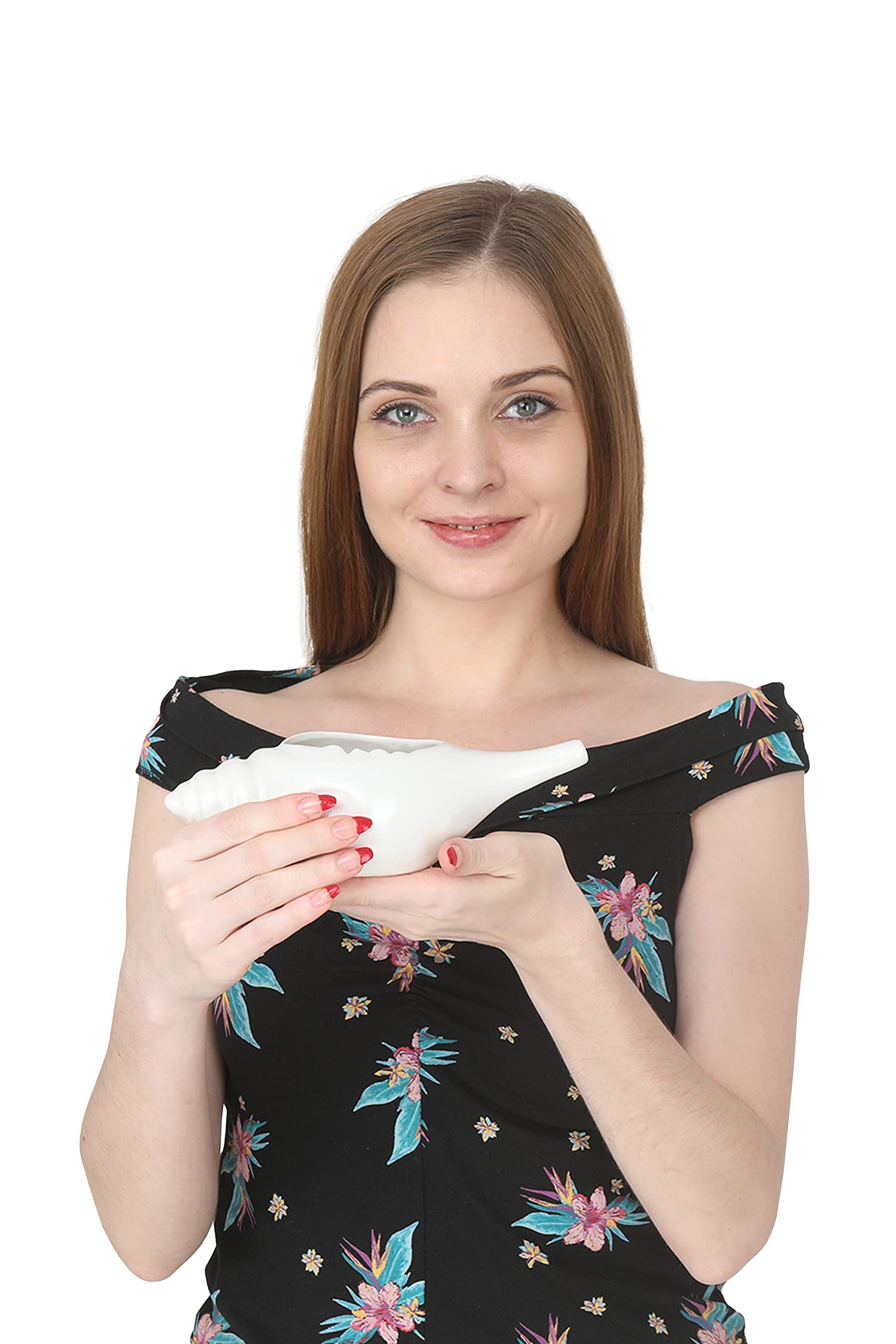 Qimacplus Qimacplus Leak Proof Durable Ceramic Neti Pot Non-Metallic & Comfortable Grip with 10 Sachet Neti Salt | Microwave and Dishwasher Friendly Natural Treatment for Sinus and Congestion (White)