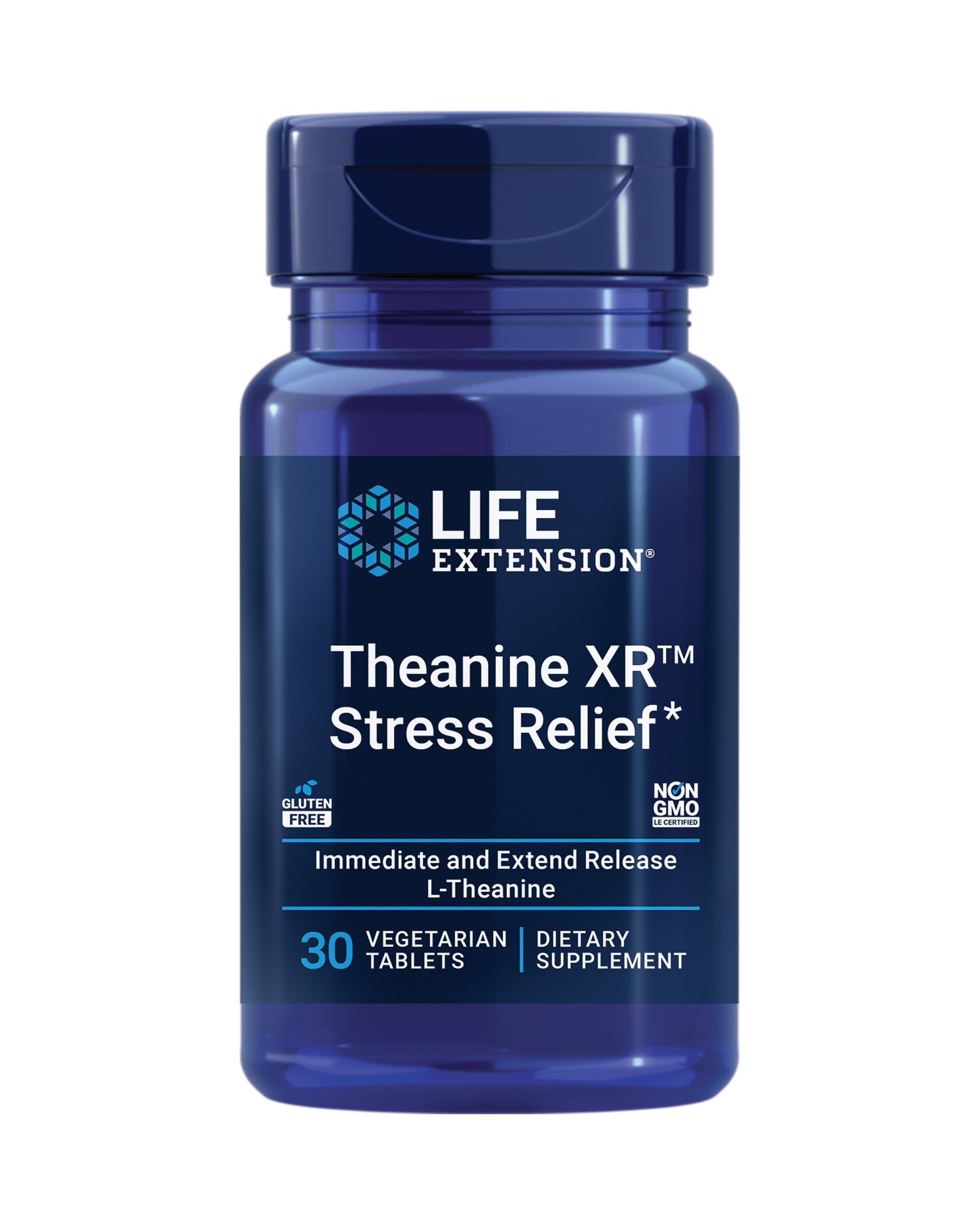 Life Extension Life Extension Theanine XR Stress Relief L-Theanine Promotes a Calm Response to Daytime Stress Non-GMO, Gluten-Free, Vegetarian 30 Tablets