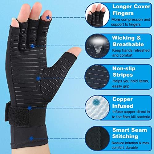 SHIFANQI 2 Pairs Copper Arthritis Compression Gloves Women Men for Carpal Tunnel, RSI, Joint Pain, Swelling, Tendonitis Relief, Fingerless Arthritis Gloves for Computer Typing, Work, Sleeping (SMALL/MEDIUM)