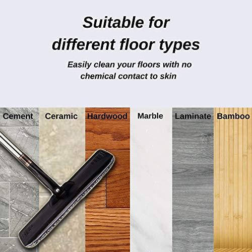 Rhodium Floors Black Flat Floor Mop and Bucket Set, Stainless Steel Bucket and Telescopic Handle, 2 Washable Mop Pads, Professional Home and Office Cleaner for All Types of Floors, Hardwood, Laminate, Tile