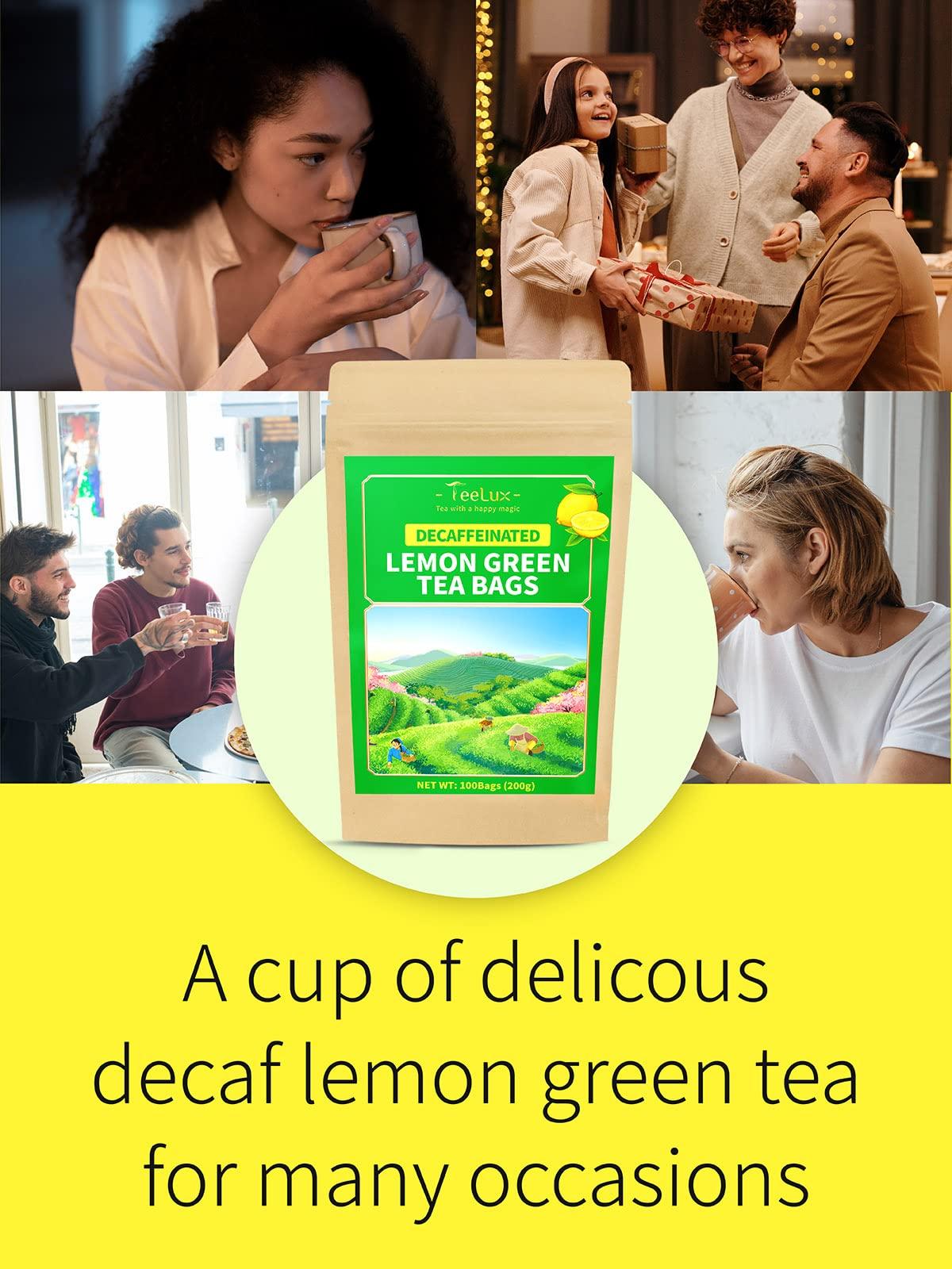 TeeLux TeeLux Decaf Lemon Green Tea, Decaffeinated Green Tea Bags, Decaf Green Tea with Refresh Lemon Aroma & Flavor, 100 Count Tea Bags