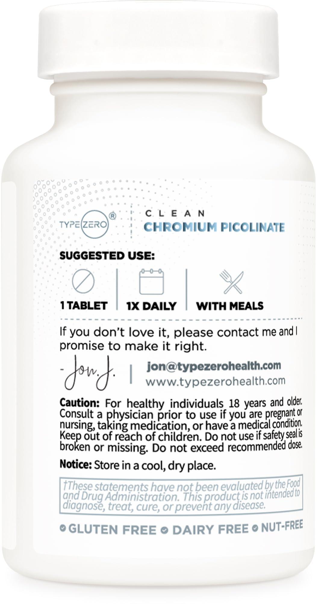 Type Zero Type Zero Clean Chromium Picolinate Tablets (120 Servings, 1,000 MCG Per Serving) - Non-GMO, Gluten Free