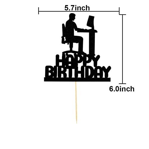 QXQXBA Programming Theme Happy Birthday Cake Topper, Programmer Cake Decor, Computer Tech Cake Decorations, IT Birthday Party Supplies, Black Glitter