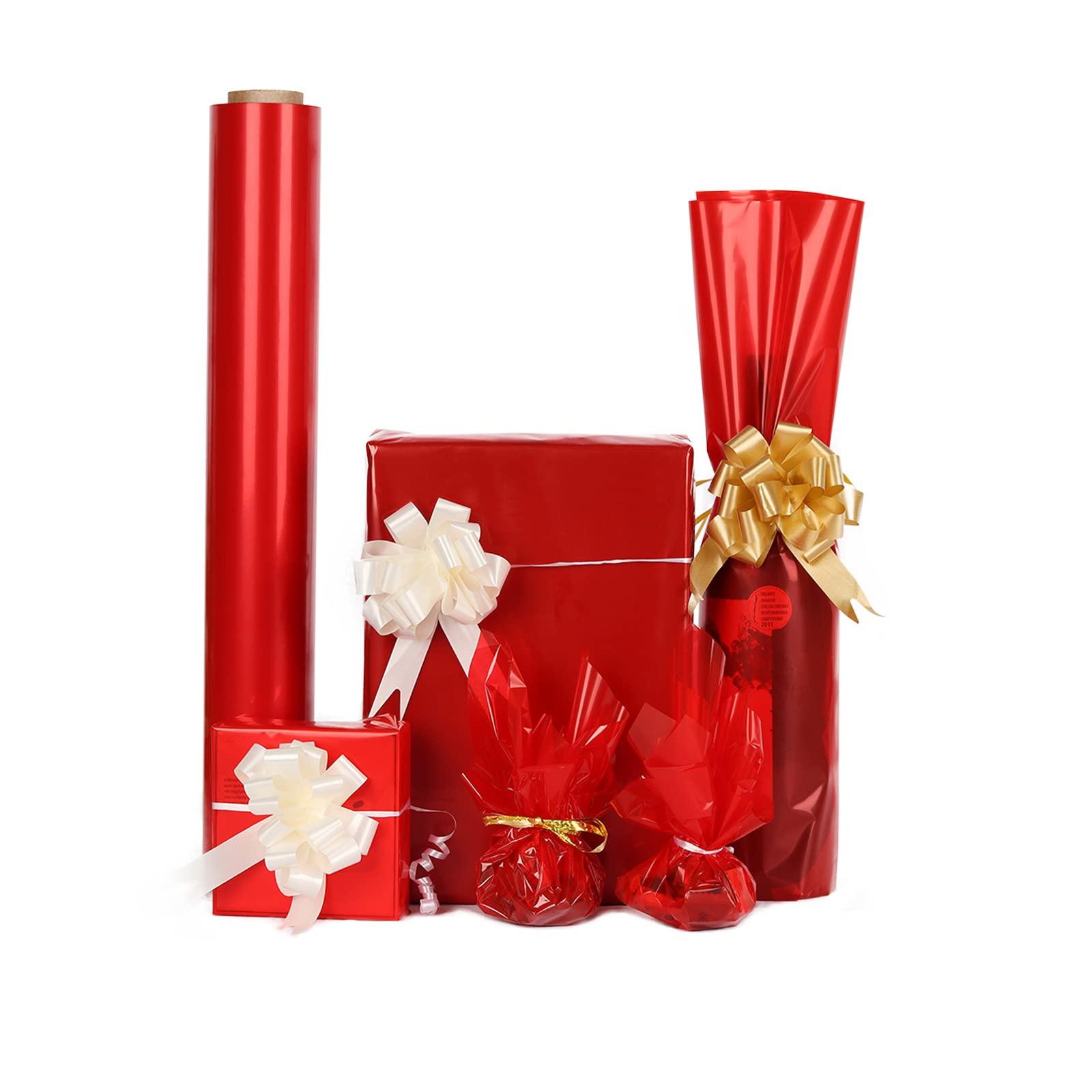 CMFYHM CMFYHM Red Cellophane Wrap Roll,Colorful Cello 34 In Wide X 100 Ft Long, Translucent Colored Cellophane Wrapping Paper for Gift Baskets Wrap, Treats, Holiday, DIY Arts Crafts Decoration (Red)