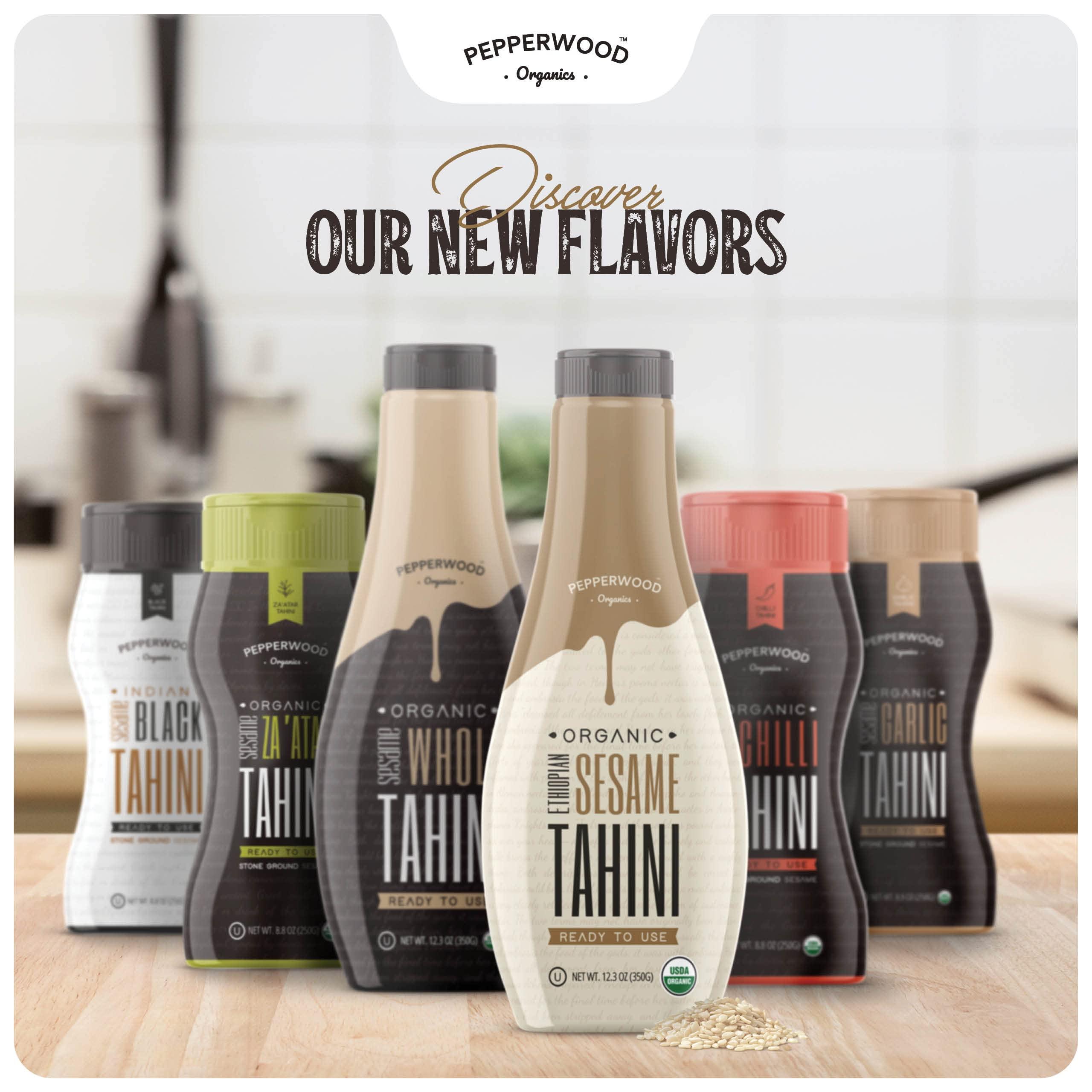 Pepperwood Organics Organic Ethiopian Sesame Tahini - Squeezable Creamy & Ready Tahini Paste 12.3 Ounce (2-Pack) - Hulled, Unsalted, Non-GMO, Gluten-Free, Peanut-Free, by Pepperwood Organics