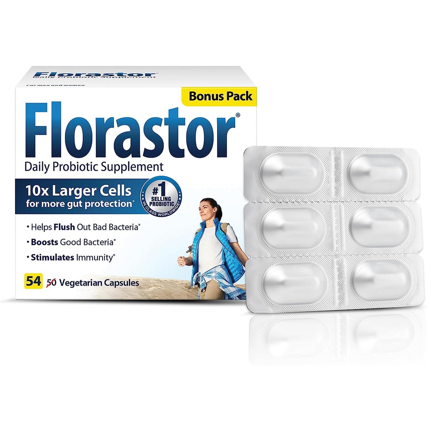 Florastor Florastor Probiotics Digestive & Immune Health Bundle with 54 & 30 Capsules, Probiotics for Women & Men, Helps Flush Out Bad Bacteria & Boosts Good with Saccharomyces Boulardii CNCM I-745 Strain