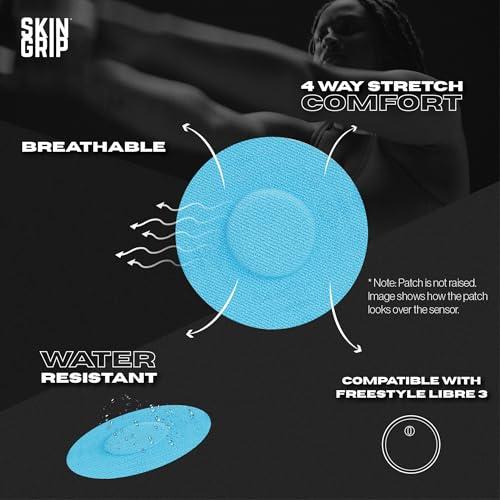 Skin Grip Skin Grip Adhesive Patches for Freestyle Libre 3 CGM Waterproof & Sweatproof Adhesive for 10-14 Days, Pre-Cut Adhesive Medical Tape, Continuous Glucose Monitor Sensor Cover 20 Pack, Blue