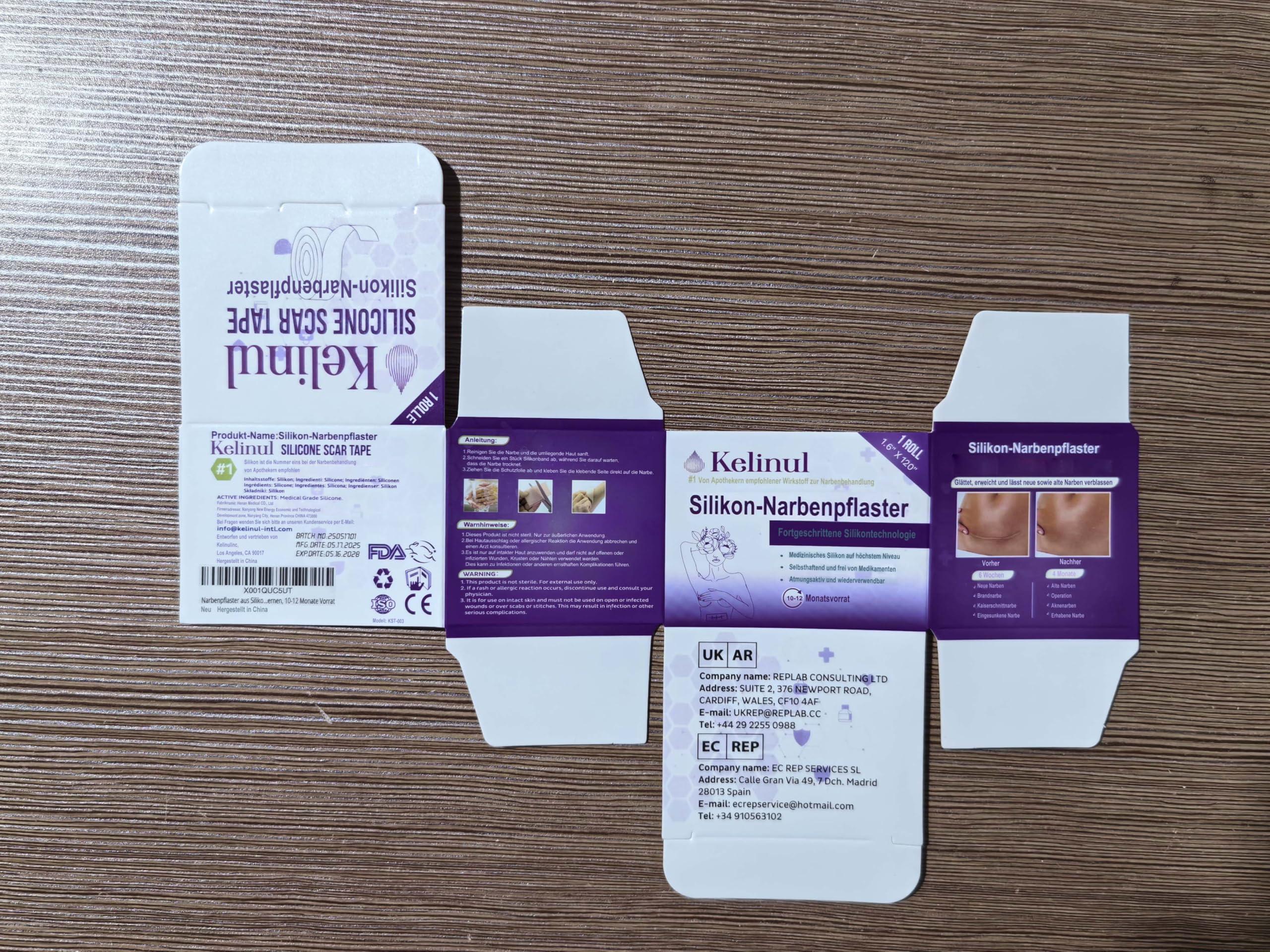 Kelinul Silicone Scar Sheets(1.6 x 120\"Roll-3M) Scar Removal Silicone Scar Tape for Softening and Flattening Scars, Acne, C-Section, Keloid Surgery, Painless Removal, Reusable, Washable, 10-12 Month Supply