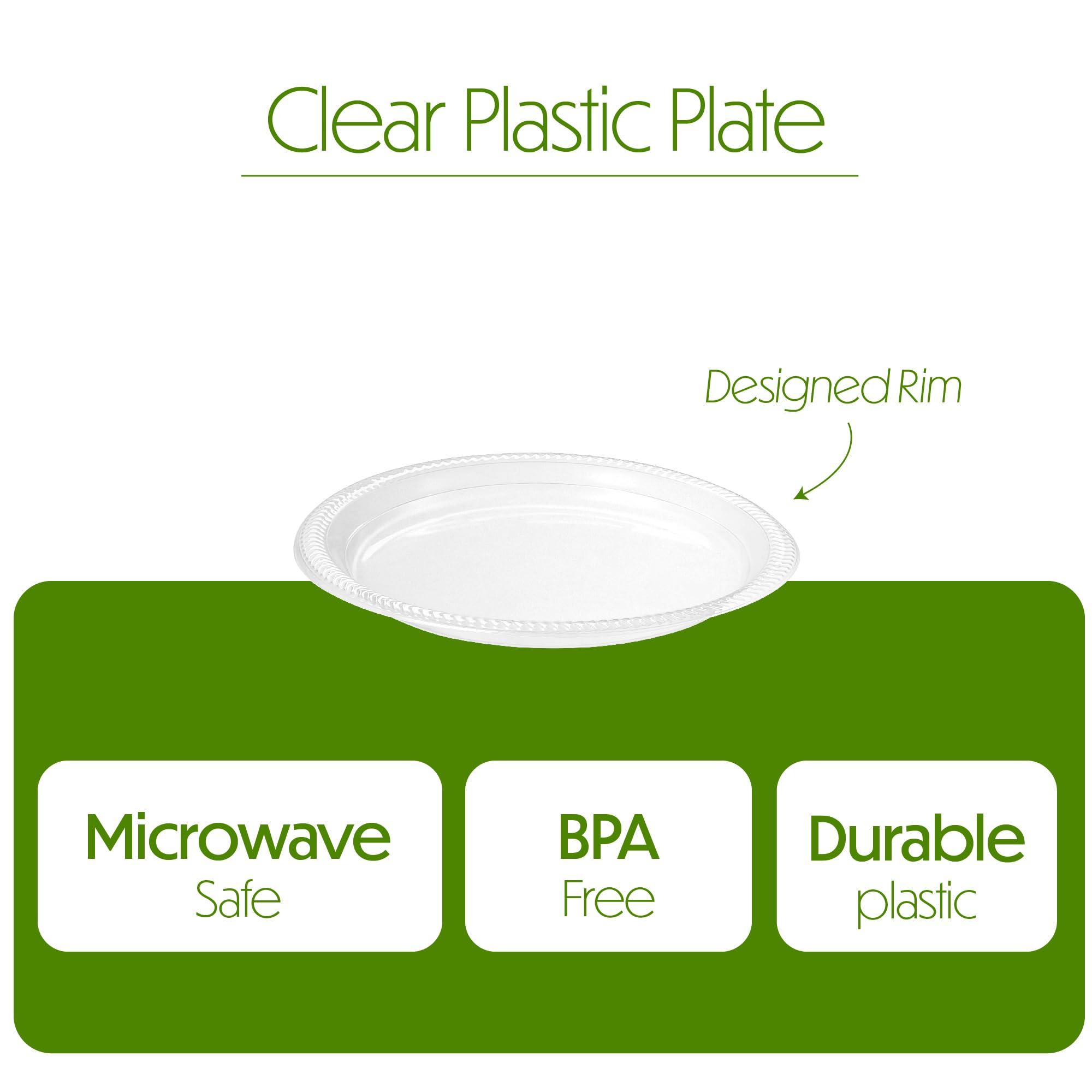 PLASTICPRO PLASTICPRO 40 Pack Clear Plastic Plates 7 Inch Durable Disposable Plastic Dinner Plates for Parties Events BBQ