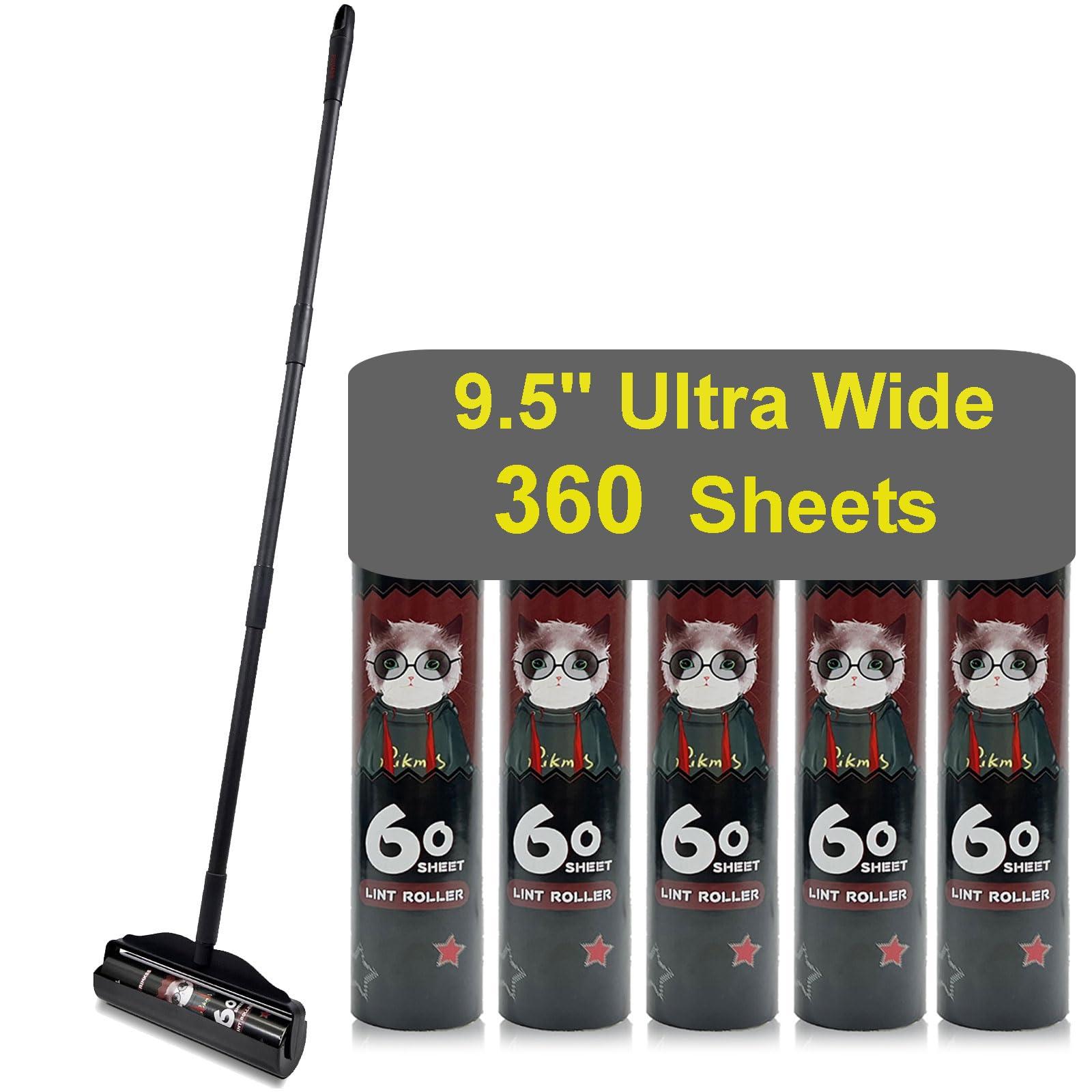 RIKMSS RIKMSS Large Lint Roller for Pet Hair Extra Sticky, 9.5" Wide Giant Carpet Floor Lint Roller with Long Handle, Large Surface Lint Remover with 5 Refills Total 360 Sheets