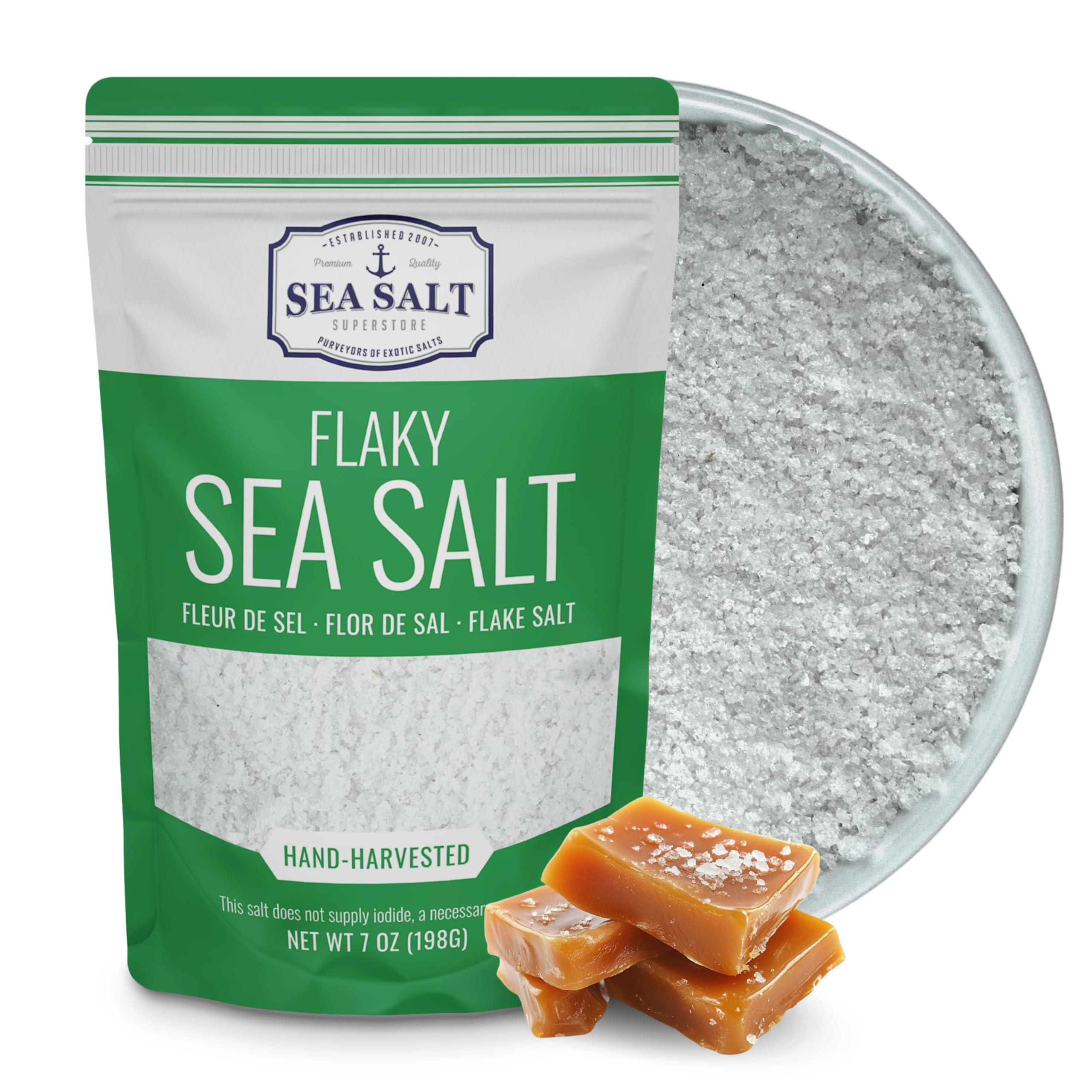 Sea Salt Superstore Flaky Sea Salt, Hand Harvested Sea Salt Flakes, Baja Fleur de Sel Flake Salt, Gourmet Finishing Flaky Salt for Baking and Cooking, 7 oz Bag, Sea Salt Superstore