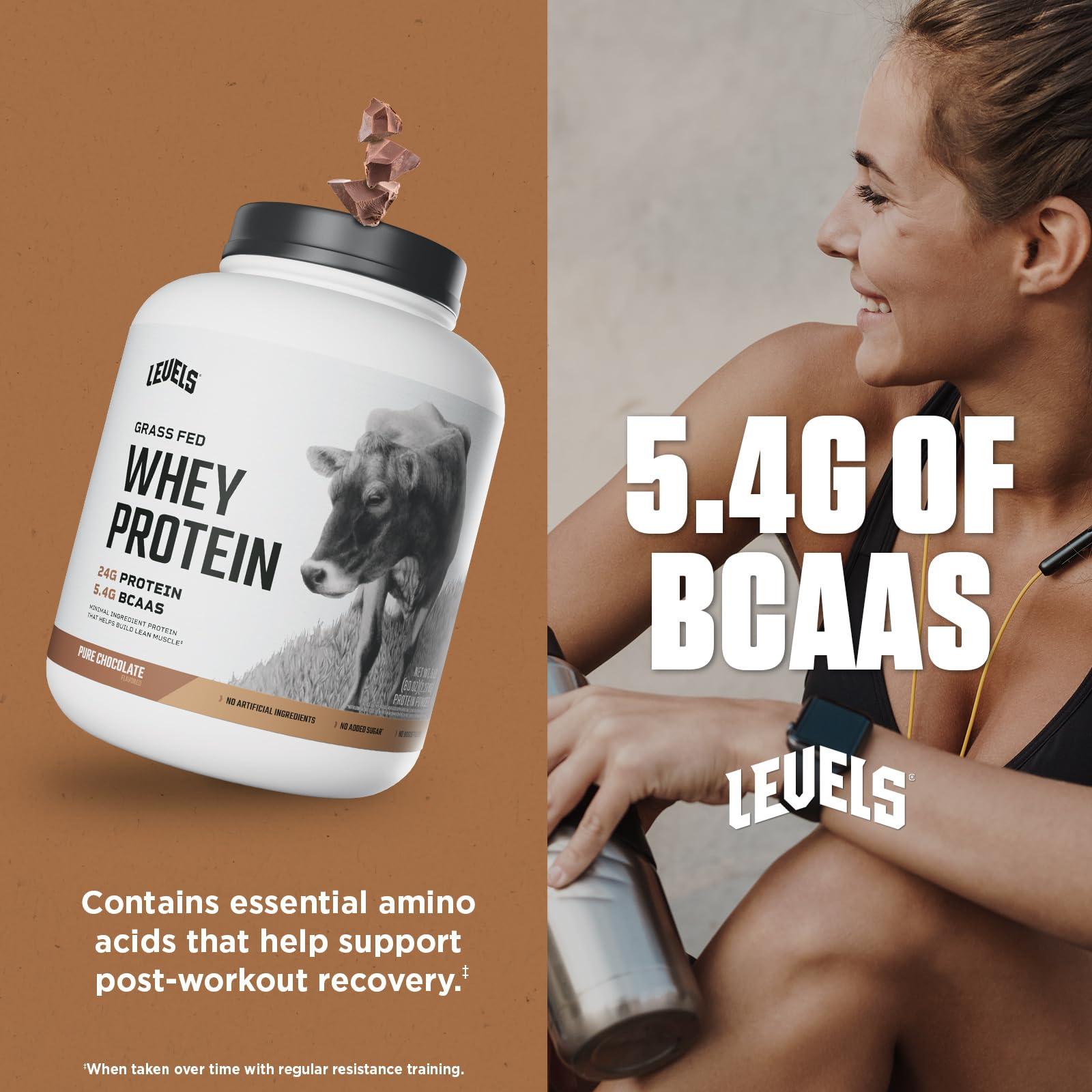 Levels Nutrition Levels Grass Fed Whey Protein, No Artificials, 24G of Protein, Pure Chocolate, 5LB