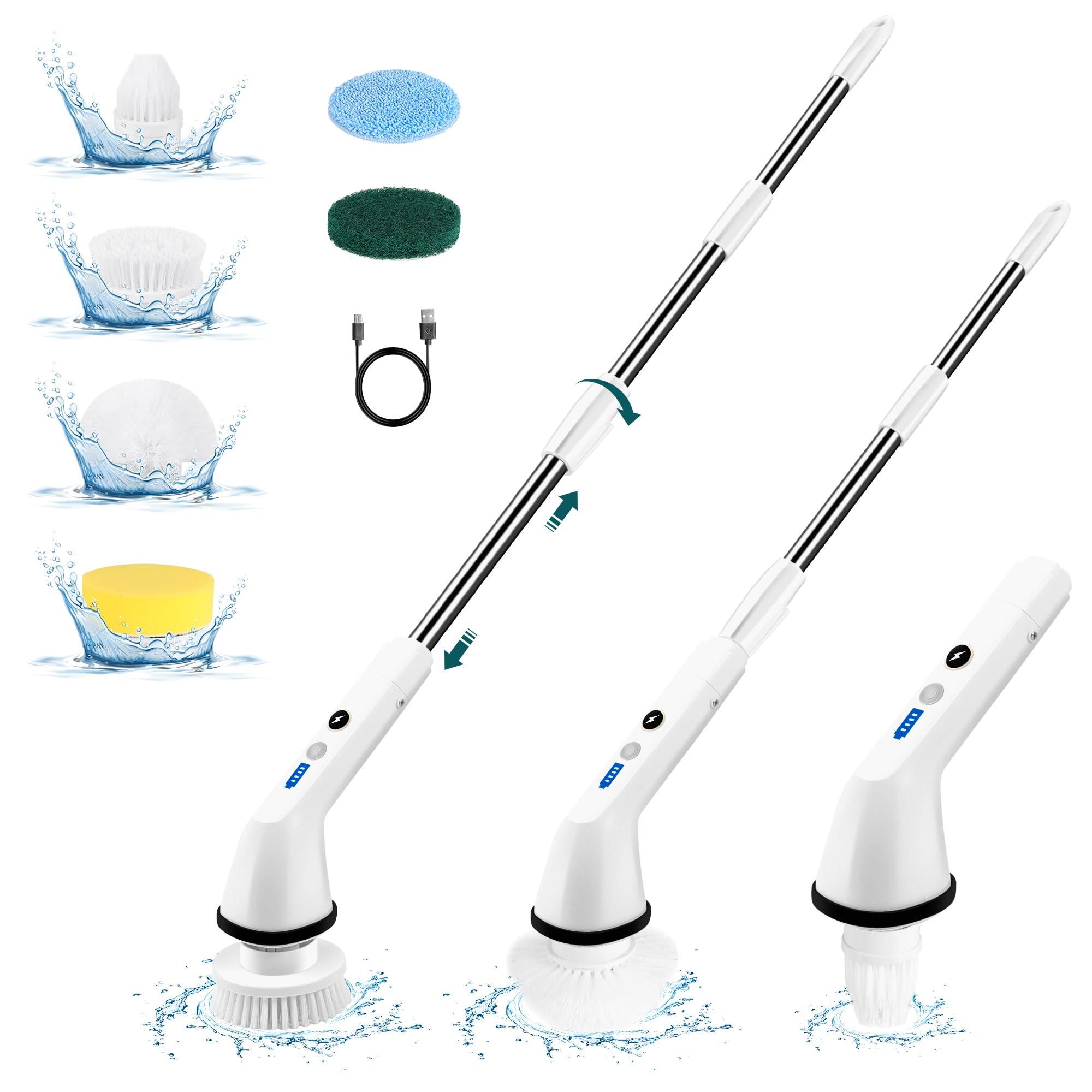 diwaite Diwaite Electric Spin Scrubber, 2 Modes Speed Shower Scrubber up to 400 RPM, Cordless Cleaning Brush with 6 Replaceable Brush Heads and Adjustable Extension Handle for Bathroom, Car, Floor