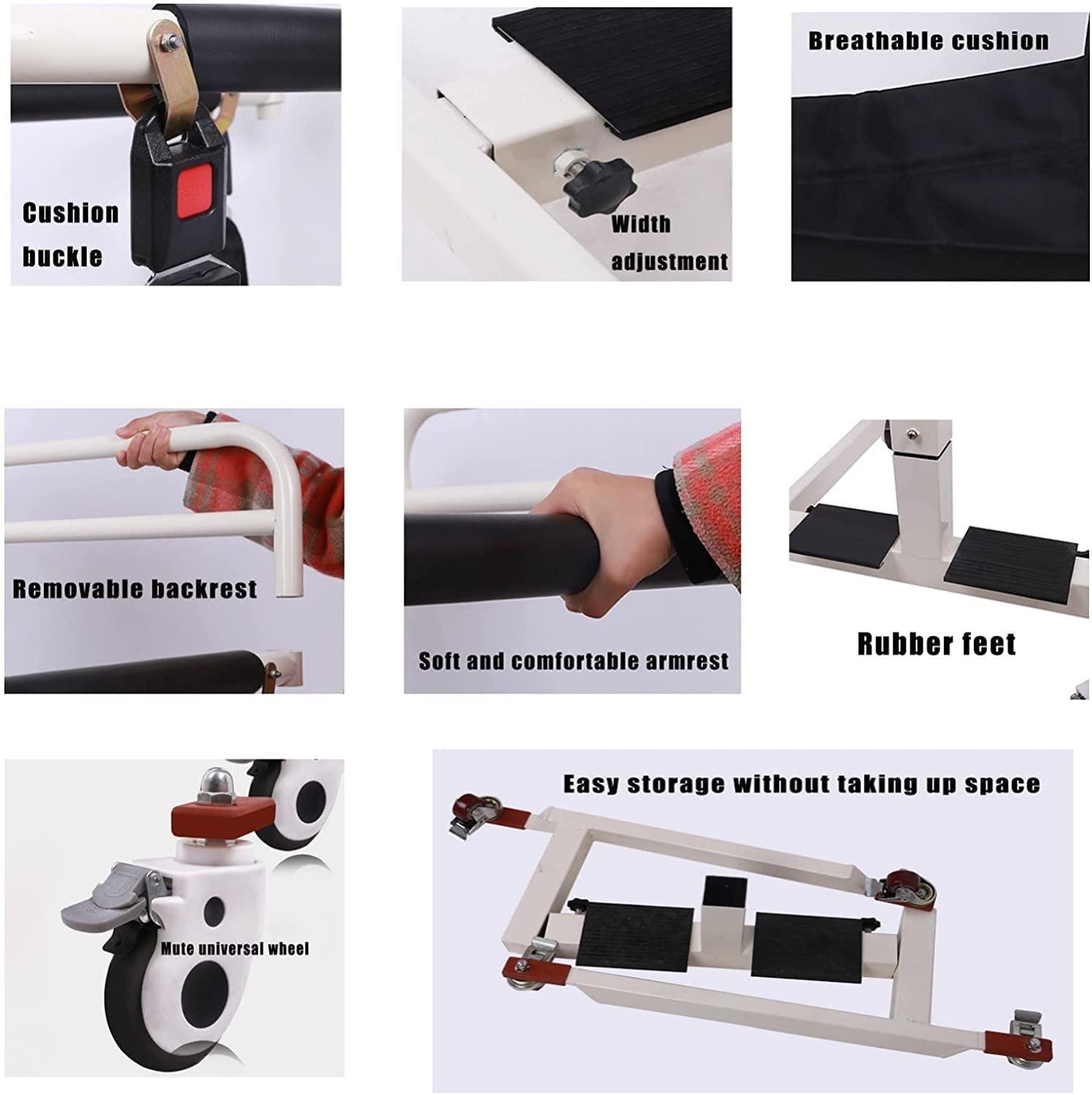 BNDDUP Patient Transfer Chair, Portable Patient Lift Wheelchair for Home, Bathroom Shower Chair Patient Transfer Aid with 2 Seat Cushions,for Elderly Handicapped, 275 lbs