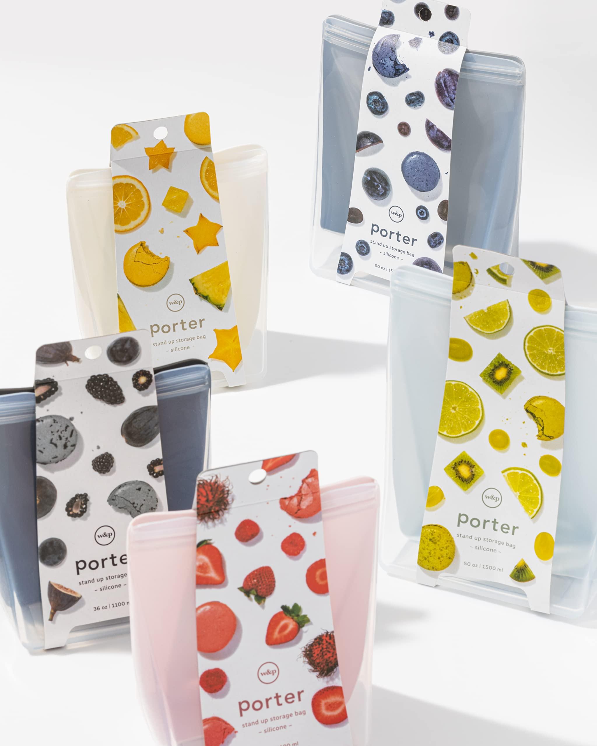 W&P W&P Porter Silicone Reusable Storage Bags, Variety 5 Pack (10oz, 34oz, 46oz, 36oz, 50oz), Blush, Food Storage Container, Microwave and Dishwasher Safe, Easy Cleaning