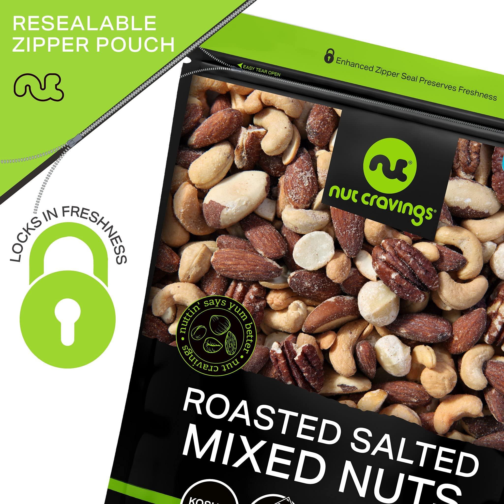 Nut Cravings NUT CRAVINGS - Roasted & Salted Mixed Nuts - Brazil, Pecan, Almond, Hazelnut, Cashew (80oz - 5 LB) Packed Fresh in Resealable Bag - Healthy Protein Food, All Natural, Keto Friendly, Vegan, Kosher